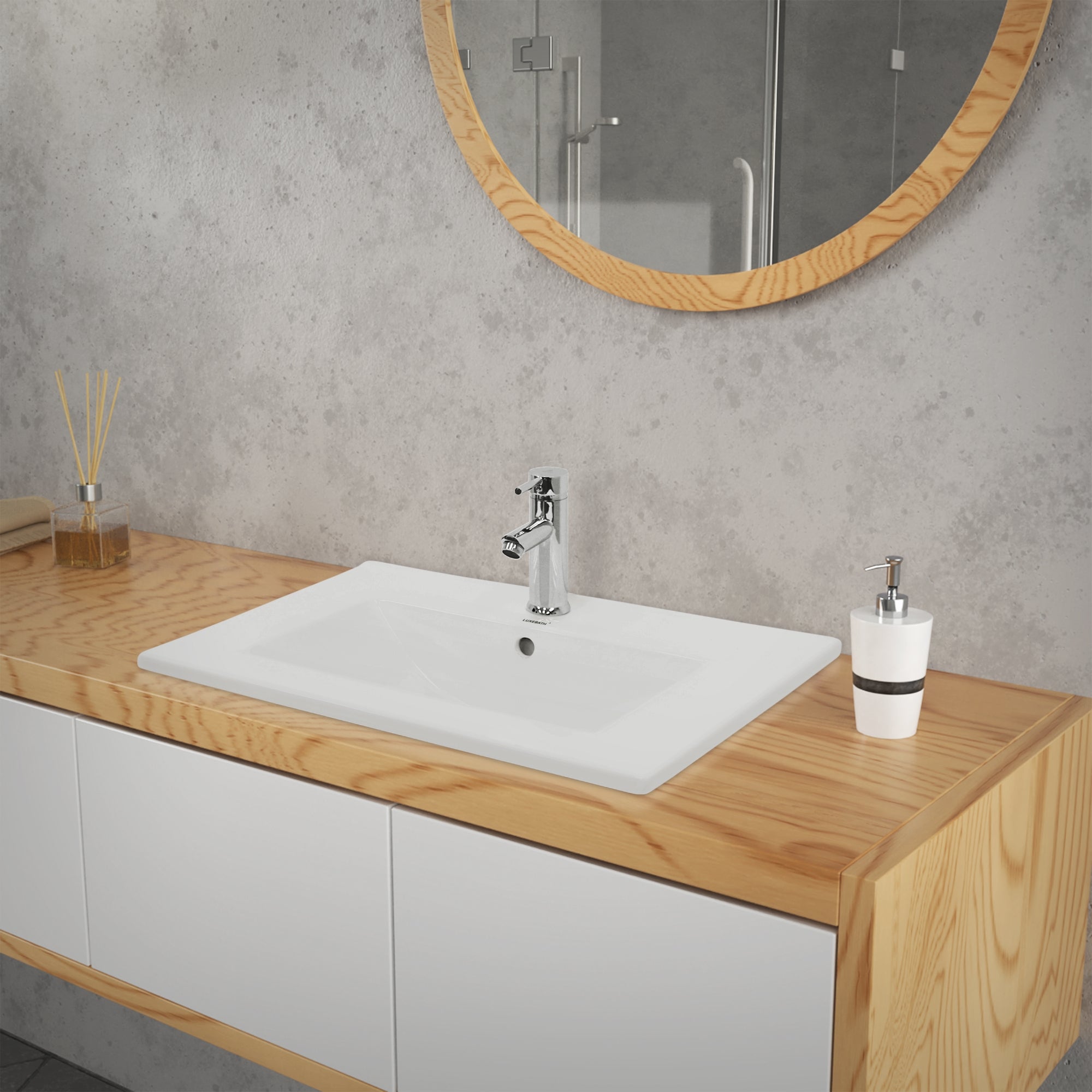 LuxeBath Lavabo céramique blanc 61 cm + bonde argent