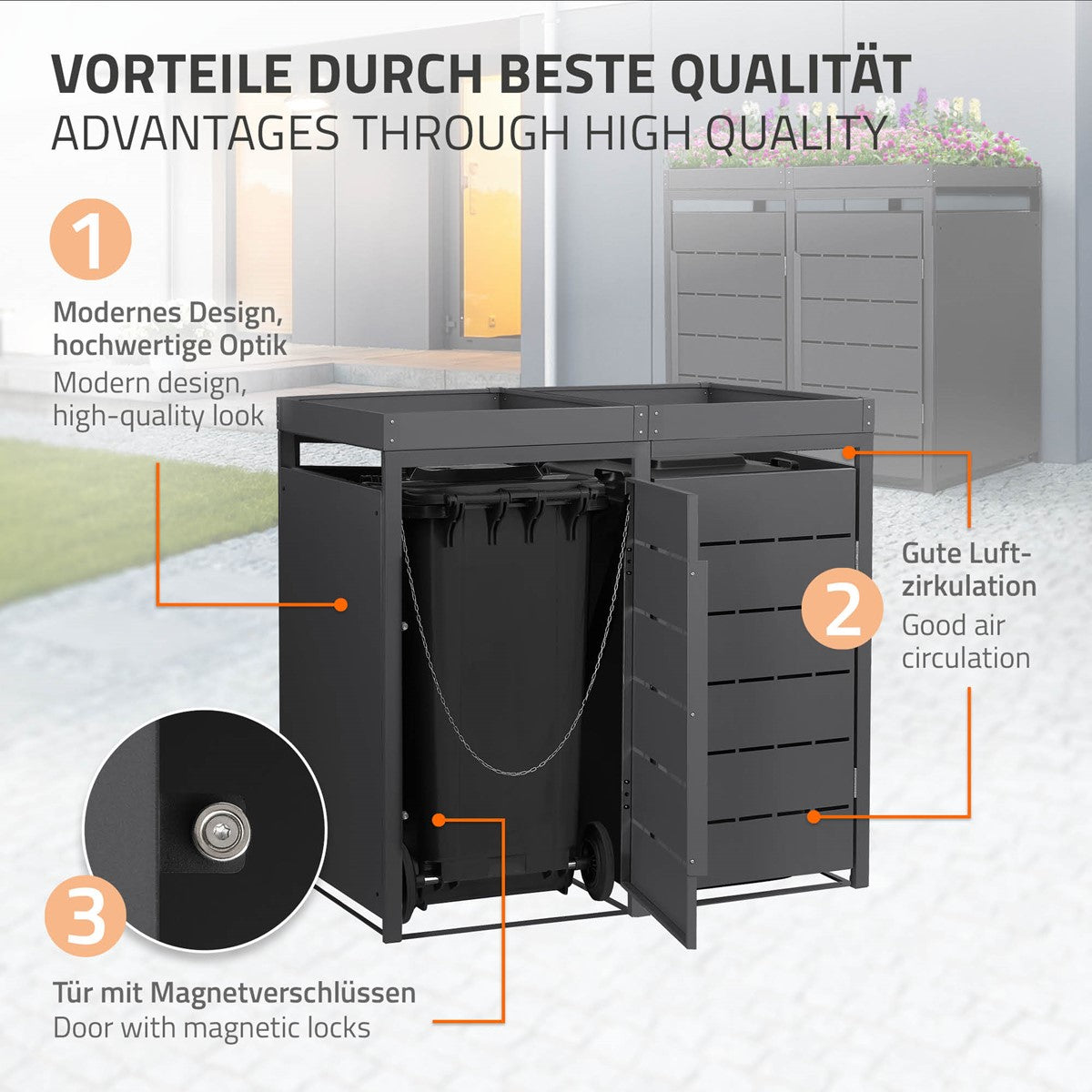 ECD Germany Garten cache poubelle acier 240L chêne foncé 1 place