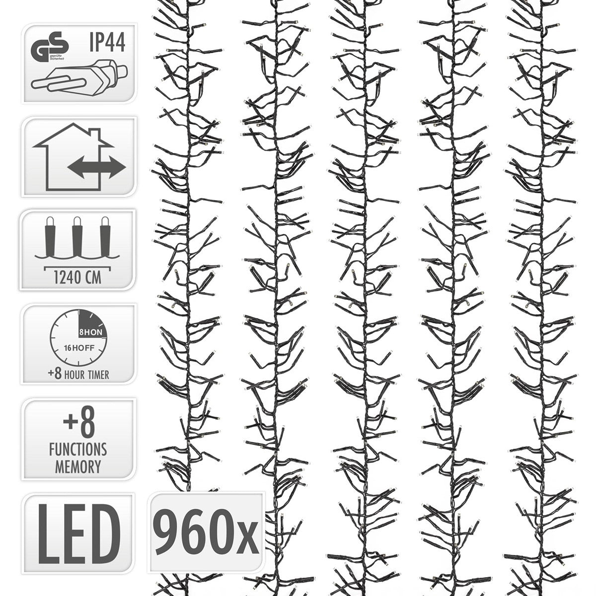 ECD Germany guirlande LED blanc chaud 12,4 m 960 LED IP44