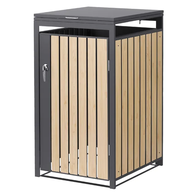 ECD Germany Garten Cache-poubelle 240L Mélèze Acier 1er