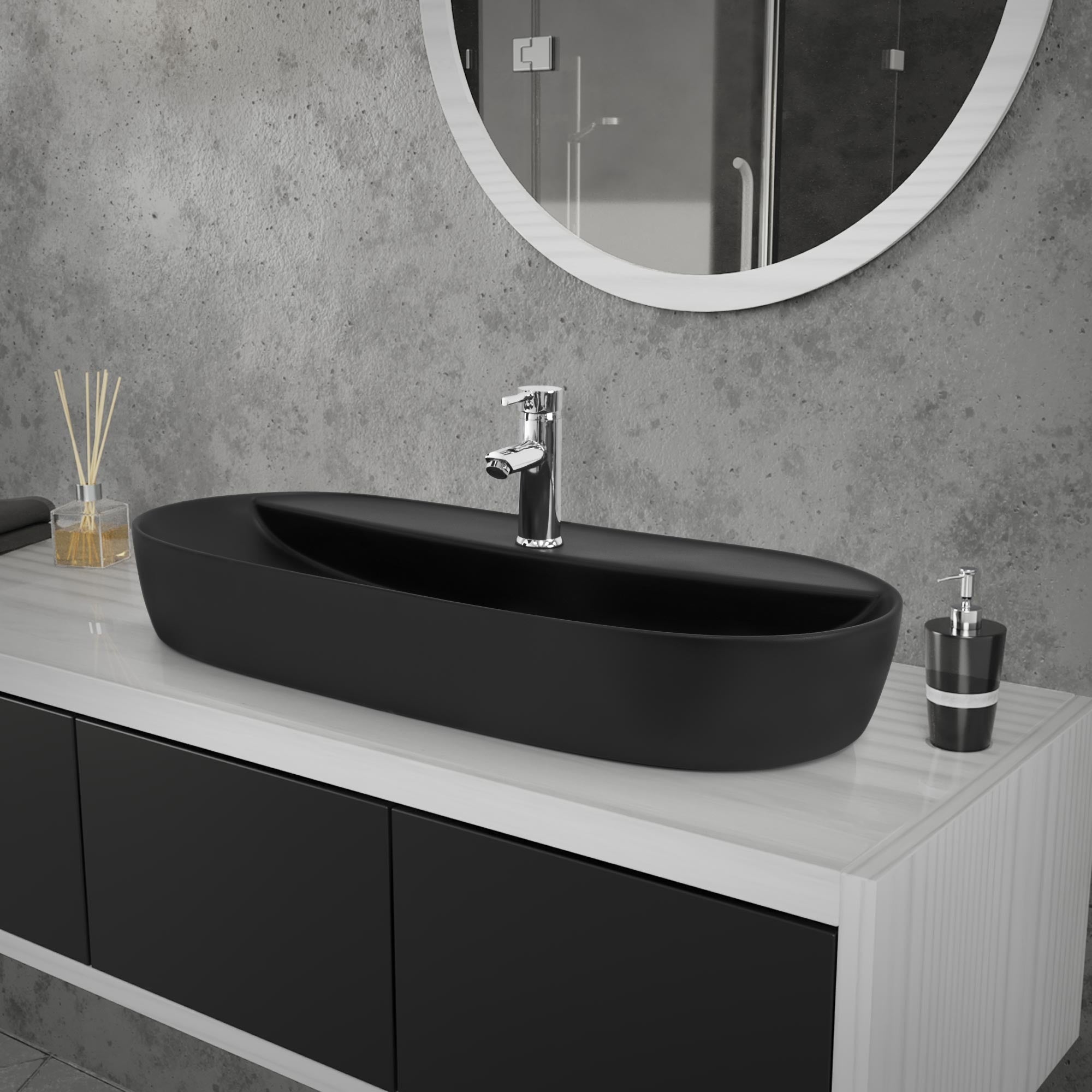 ECD Germany Sanitär vasque céramique noire 80x40 + bonde