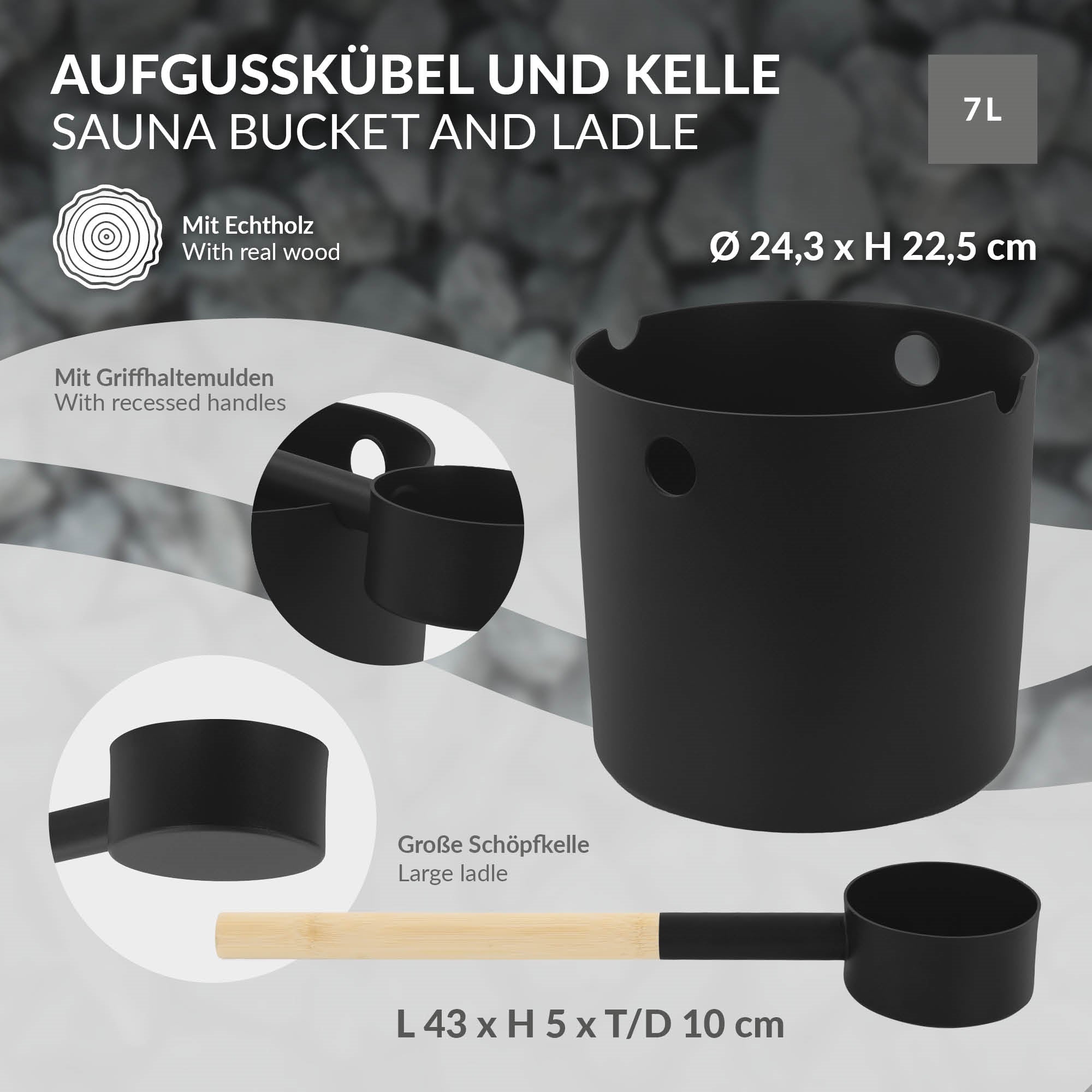ECD Germany Haus Wohnen LuxeBath kit sauna seau 7L noir 2 pièces