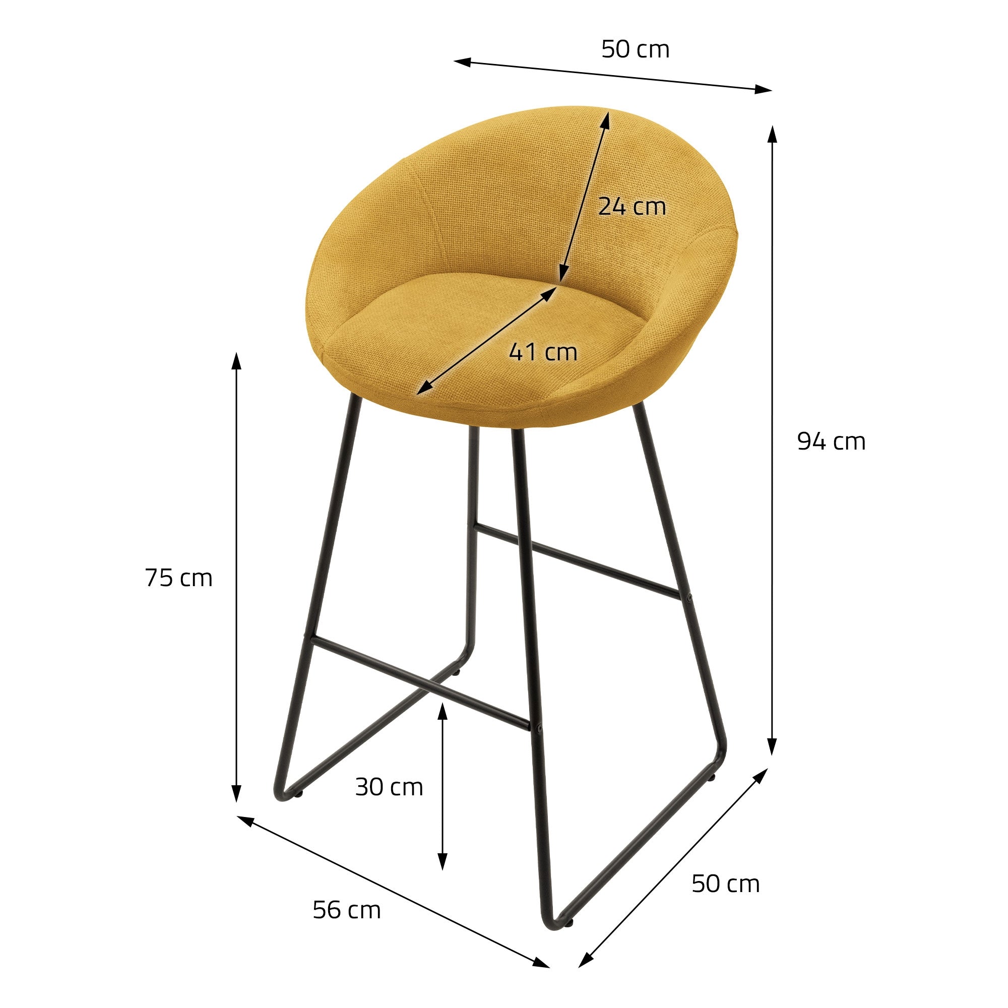 ECD Germany ML-Design 56x94x50 tabouret de bar moutarde lot 2