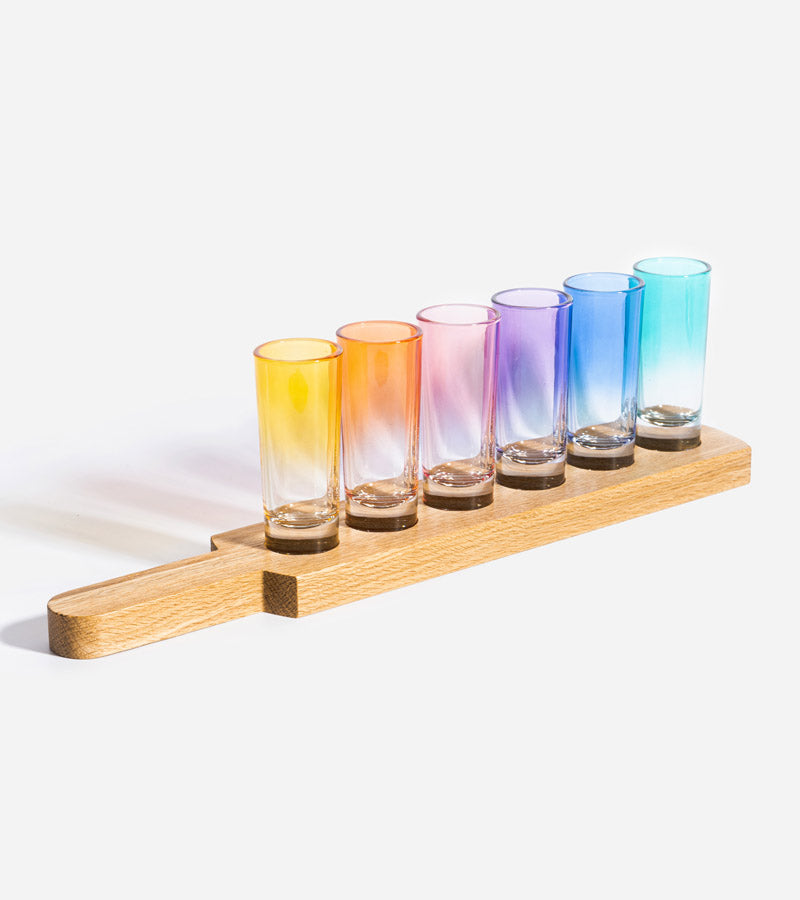 L'avant gardiste Planche à shots rainbow chêne apéro