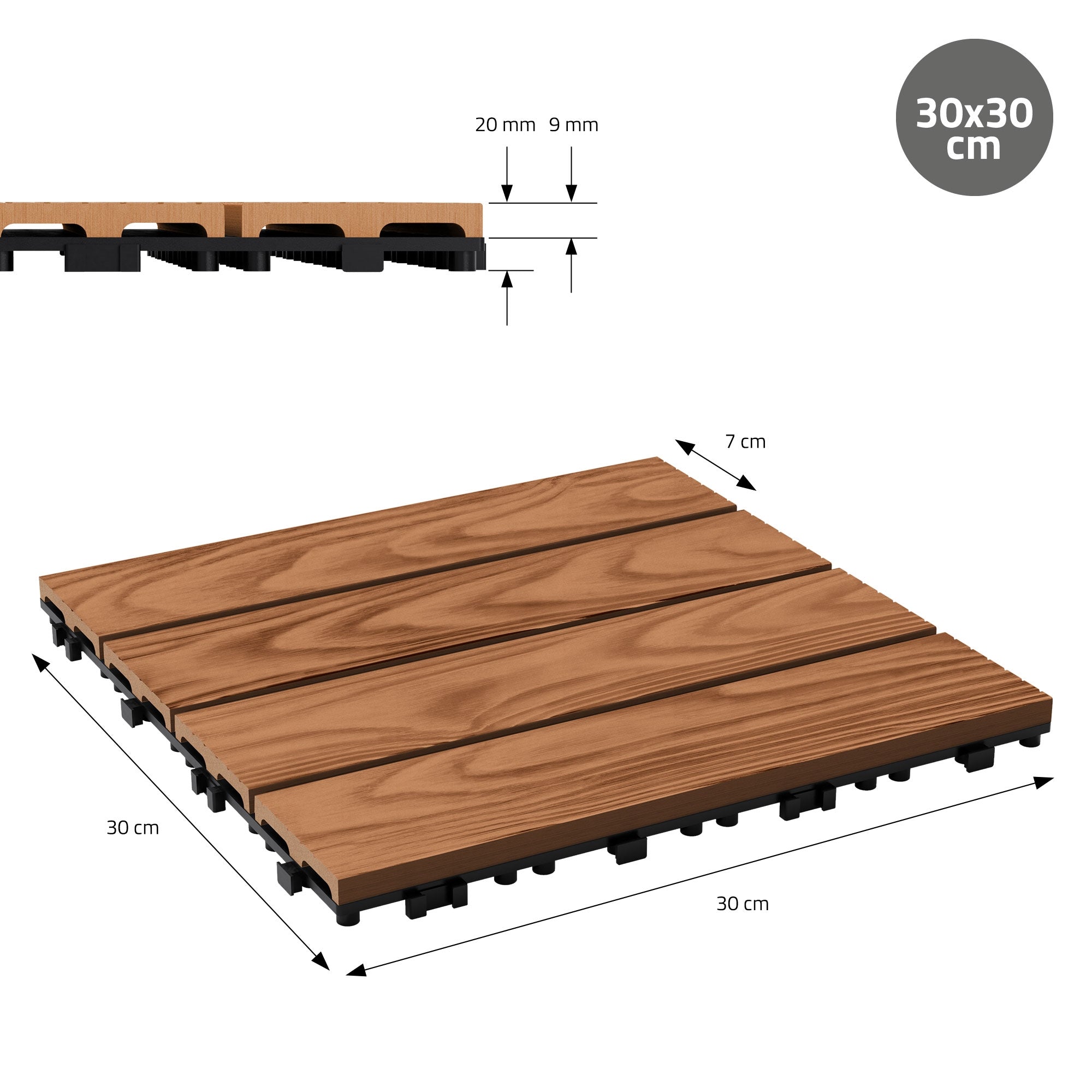 ECD Germany Garten Dalles de terrasse 30x30 effet bois clair 22 pcs