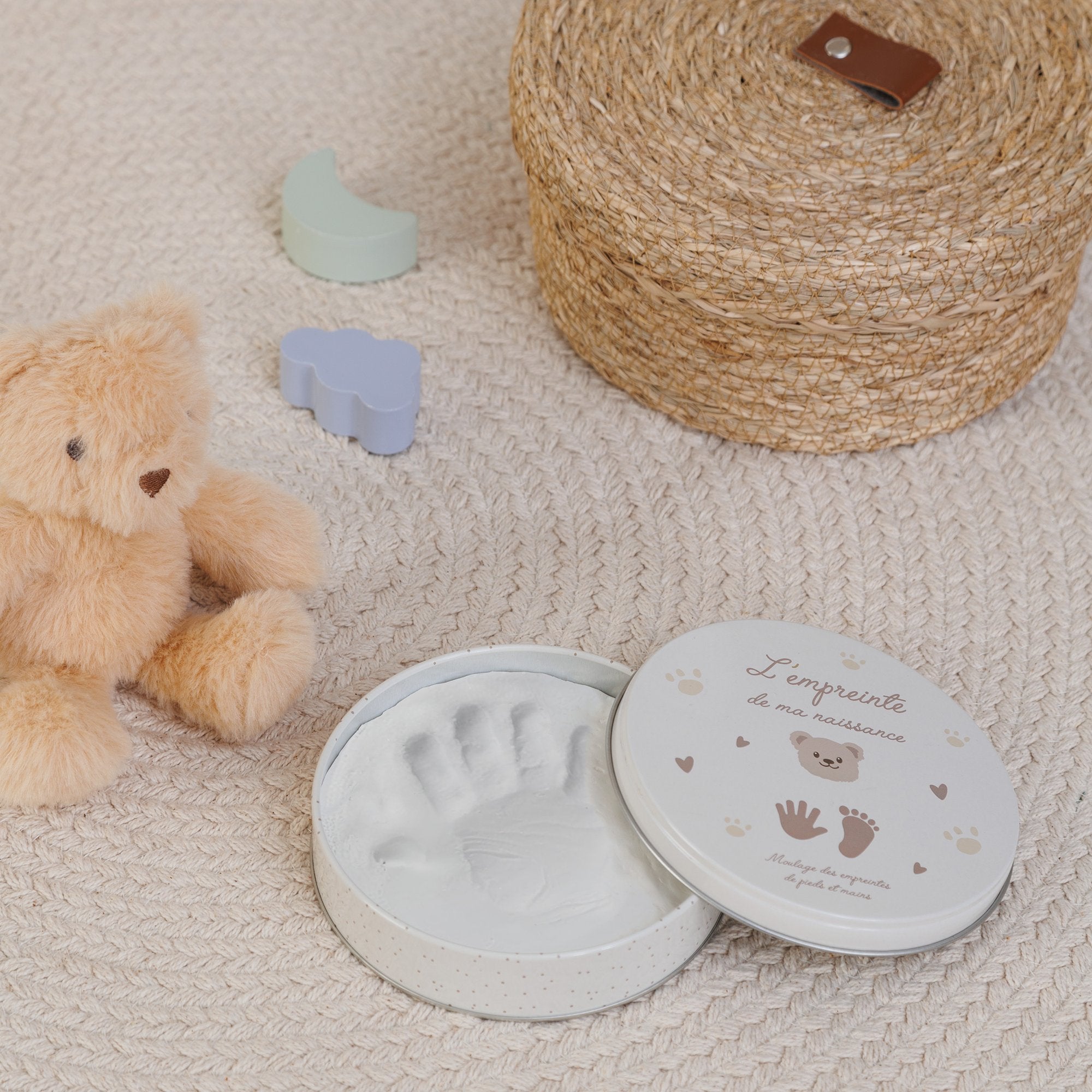 Coffret empreinte bébé + peluche ours cadeau naissance