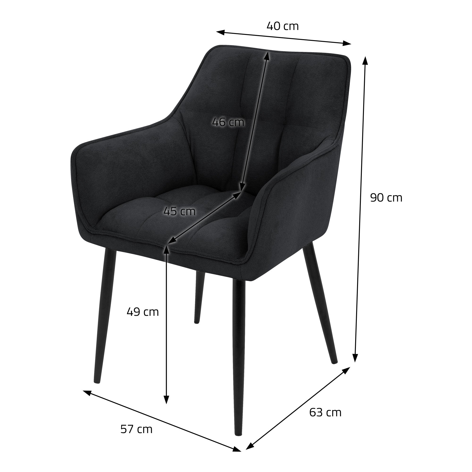 ECD Germany chaise salle à manger noire tissu bouclette