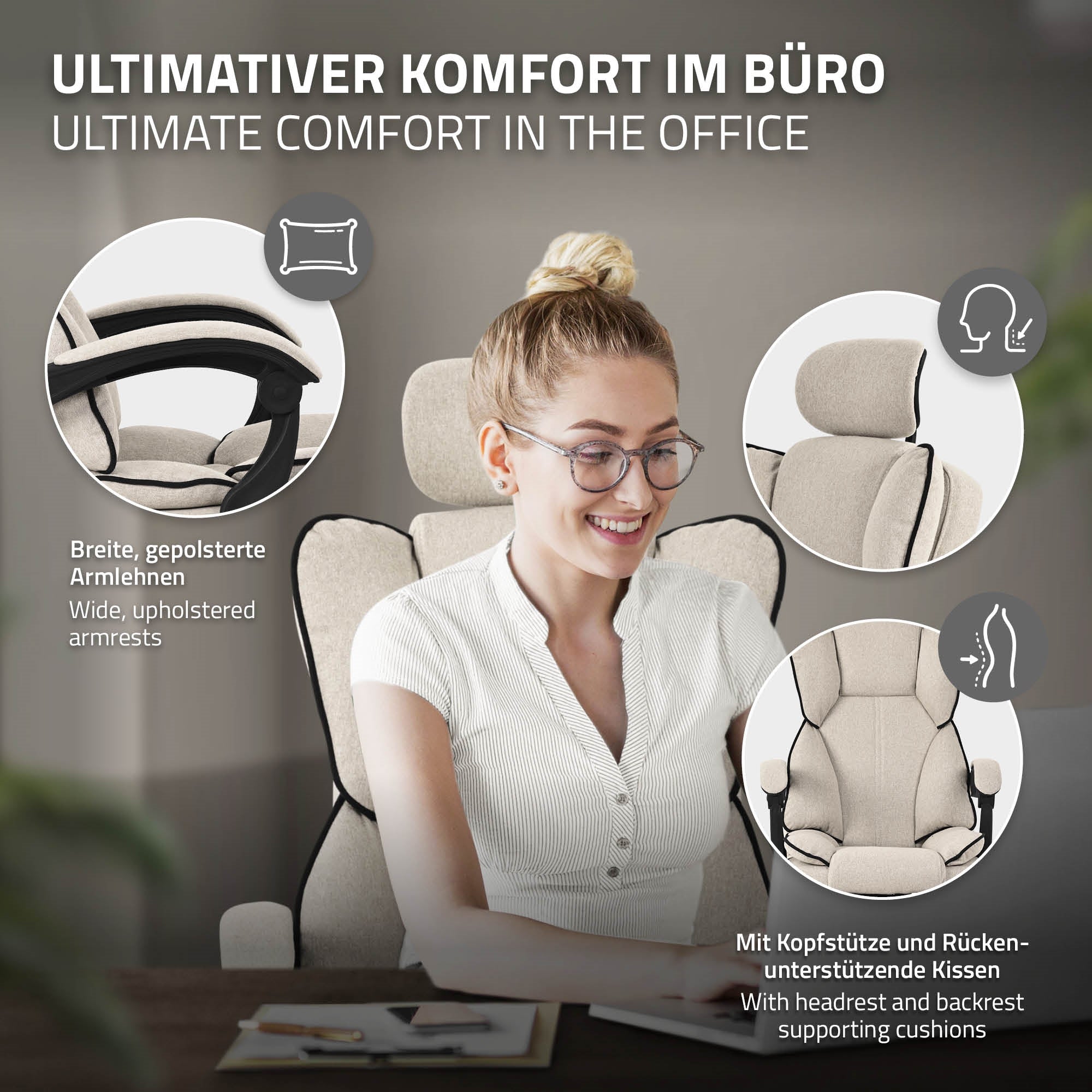 ML-Design fauteuil bureau beige dossier réglable repose-pieds 120 kg