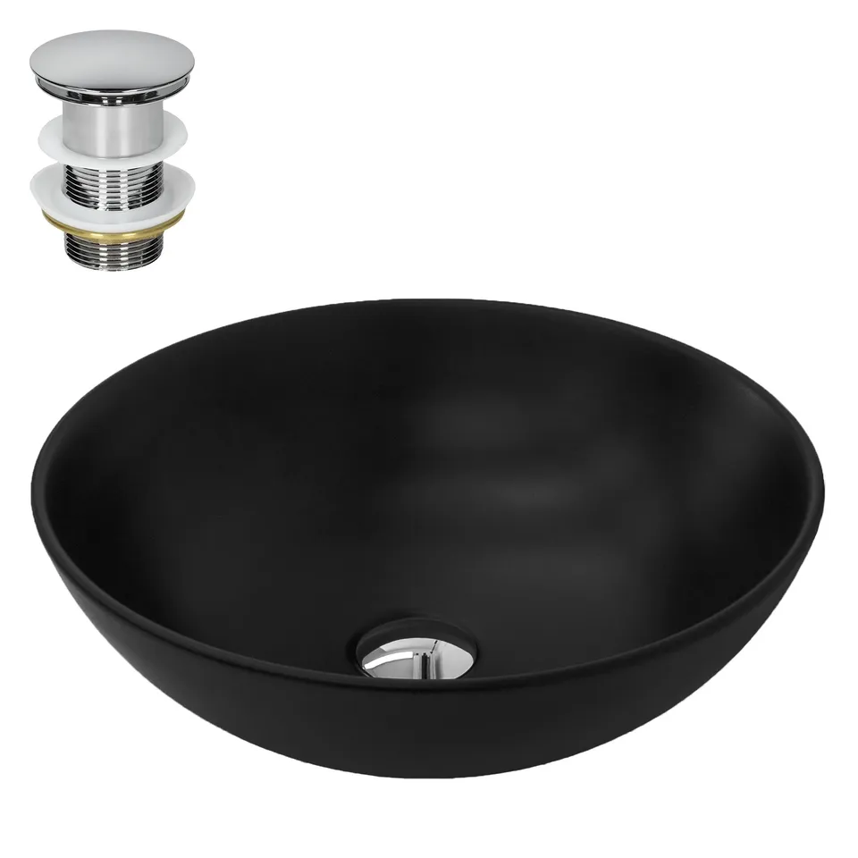ML-Design vasque à poser Ø40 cm noire céramique avec bonde argent