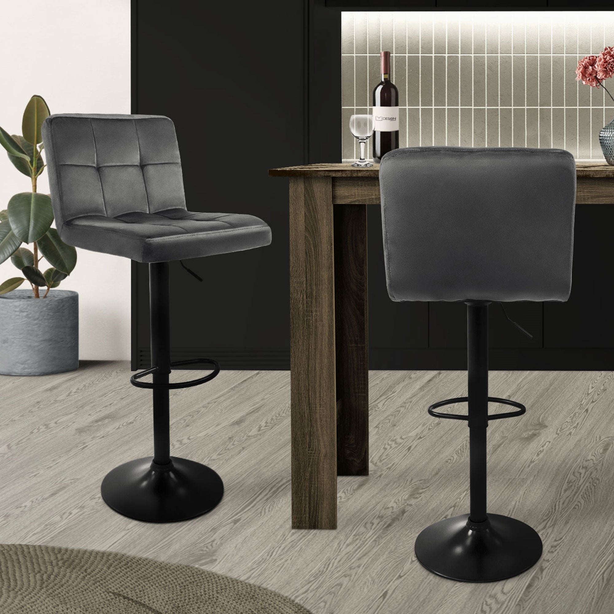 ECD Germany ML-Design Lot 2 Tabourets de Bar Velours Gris