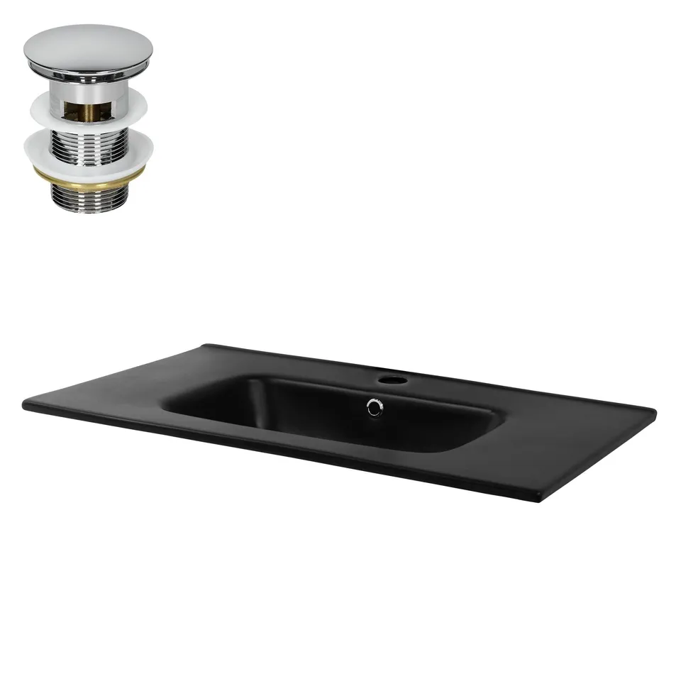 ECD Germany Sanitär Lavabo céramique 81 cm noir + bonde argent