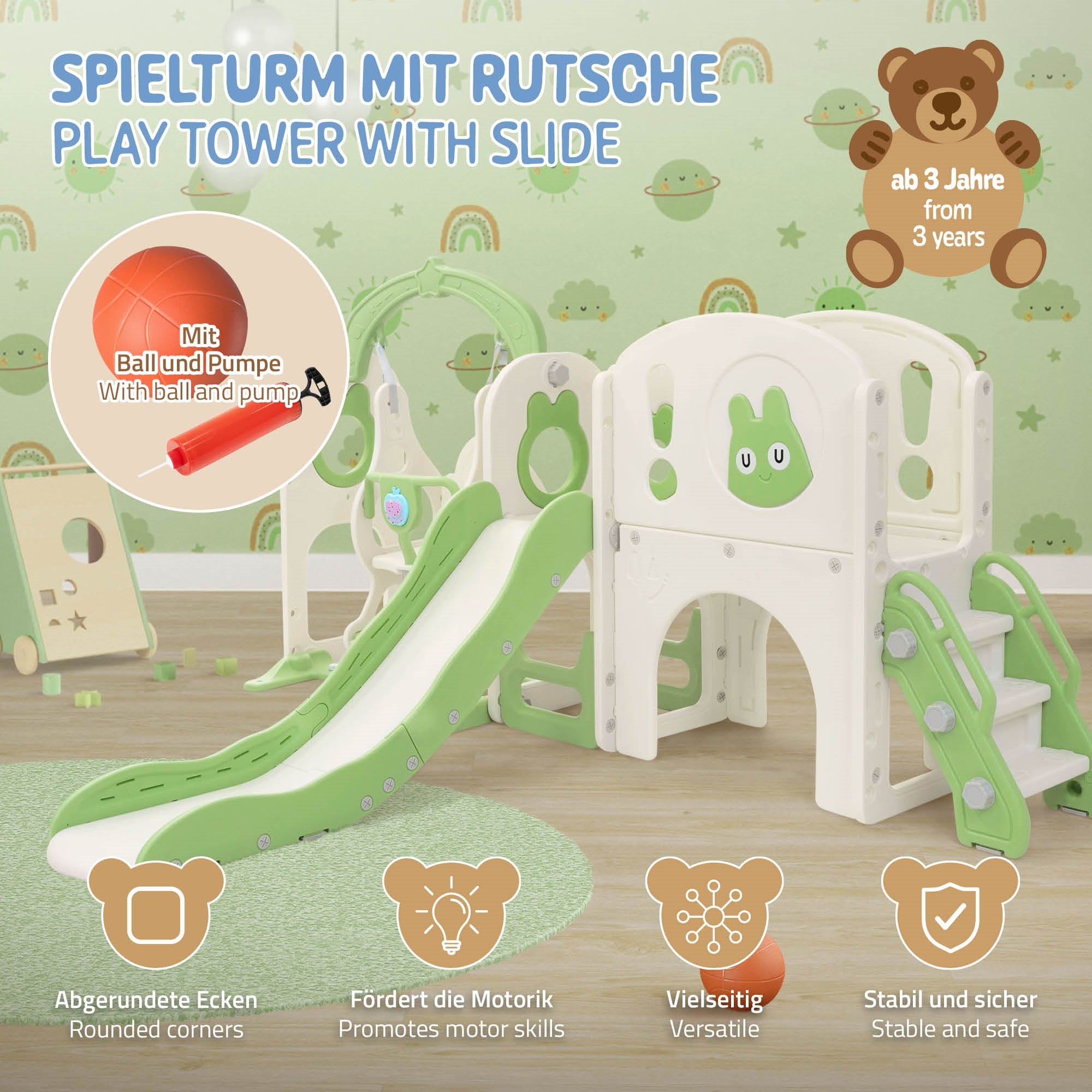 ECD Germany Joyz tour de jeu toboggan 6en1 vert clair