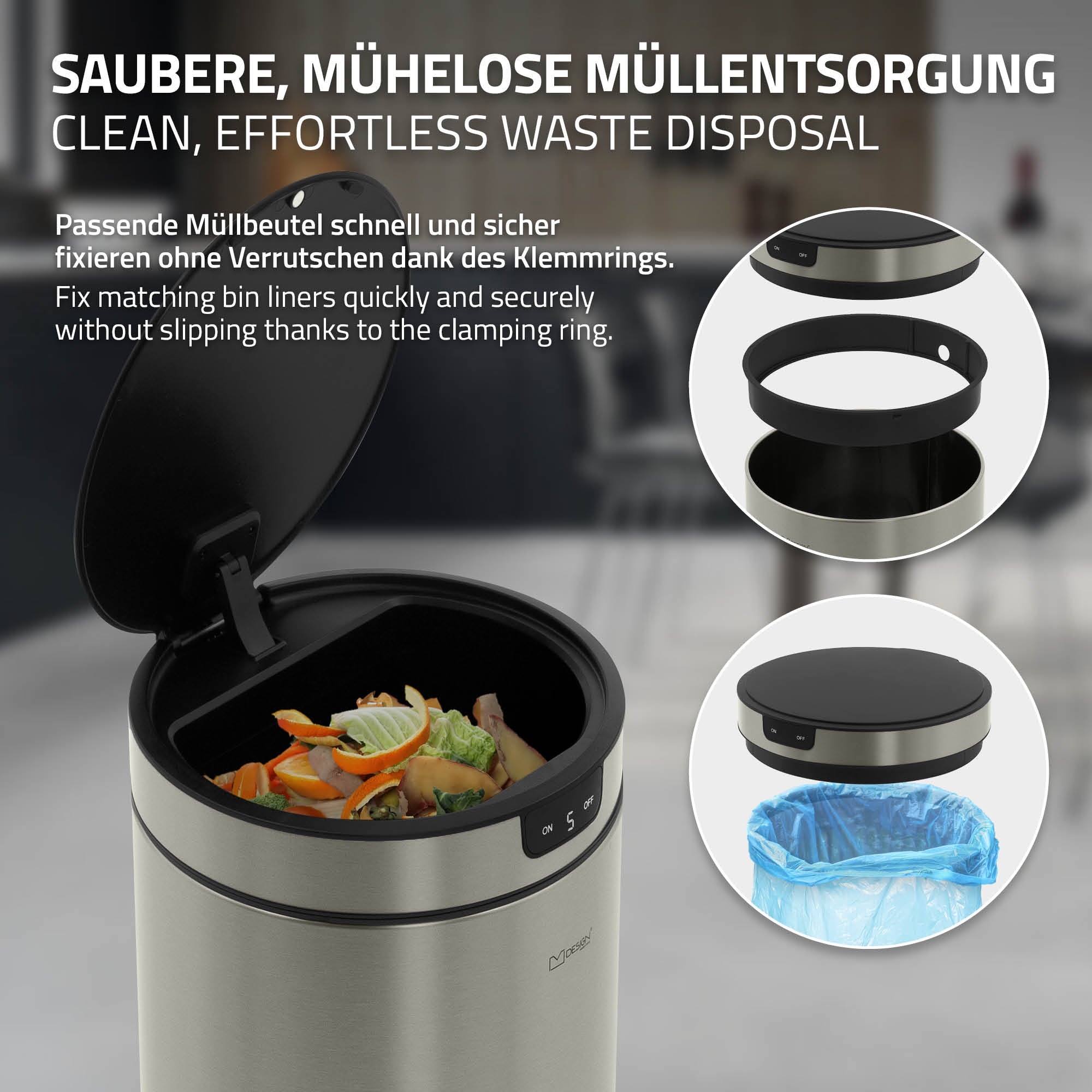ECD Germany Möbel Poubelle Capteur 30L Inox Argent Sans Contact