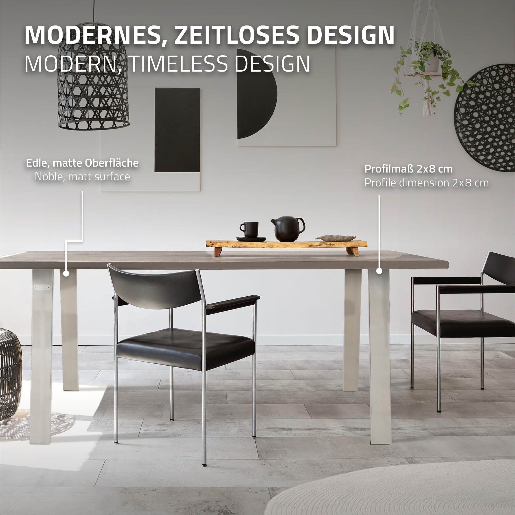 ECD Germany ML-Design pieds de table 72 cm argent lot de 2 acier
