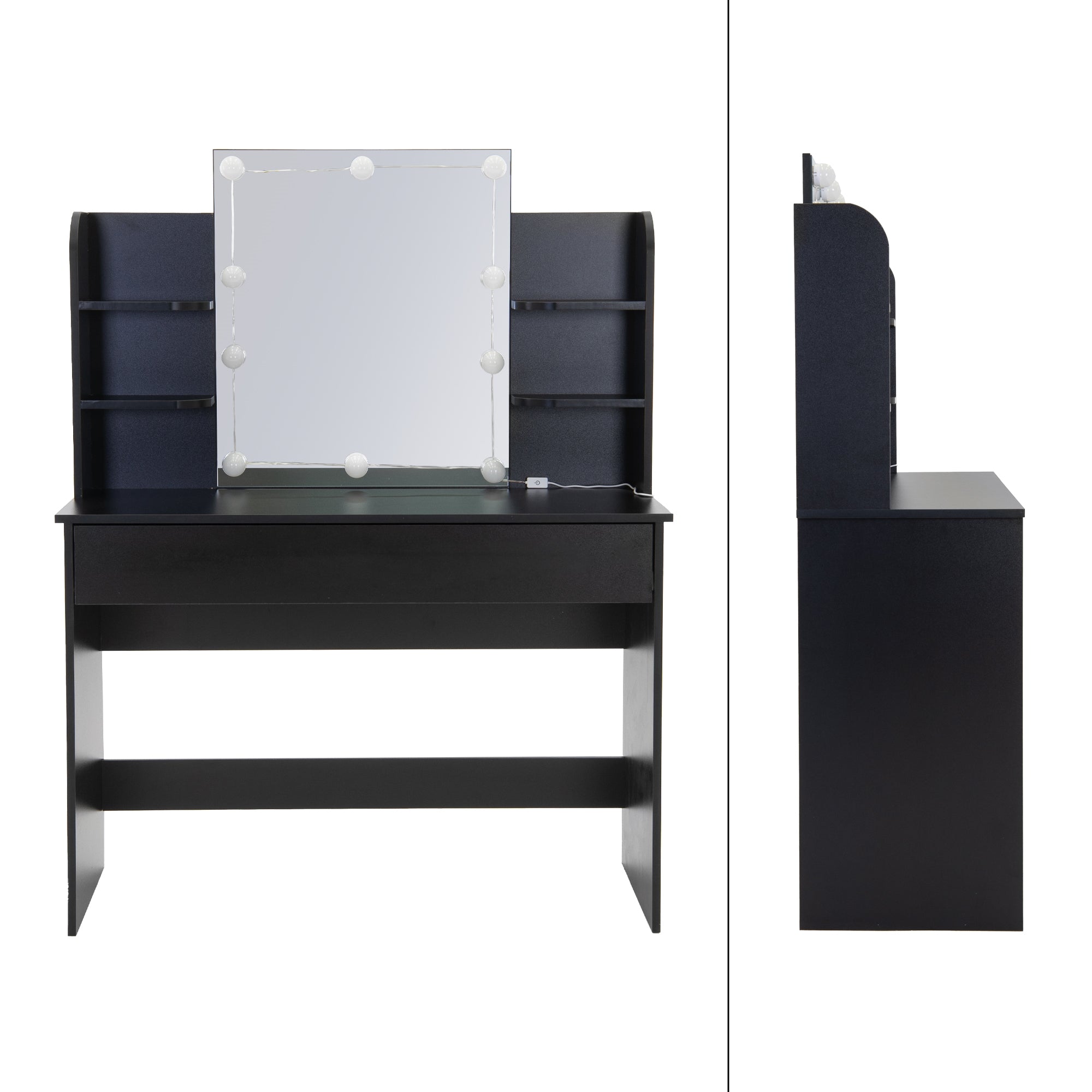 ECD Möbel coiffeuse noire LED 108 cm miroir tiroir