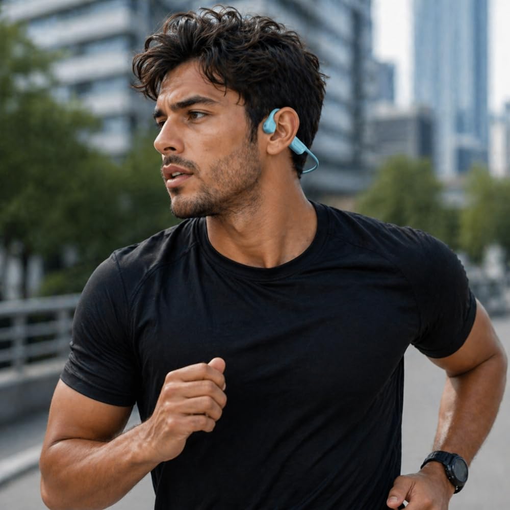 Shop-Story Casque Conduction Osseuse Bleu Bluetooth 5.2