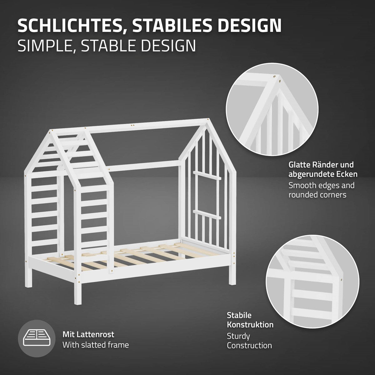 ECD Germany Kinder lit cabane 70x140 blanc pin sommier