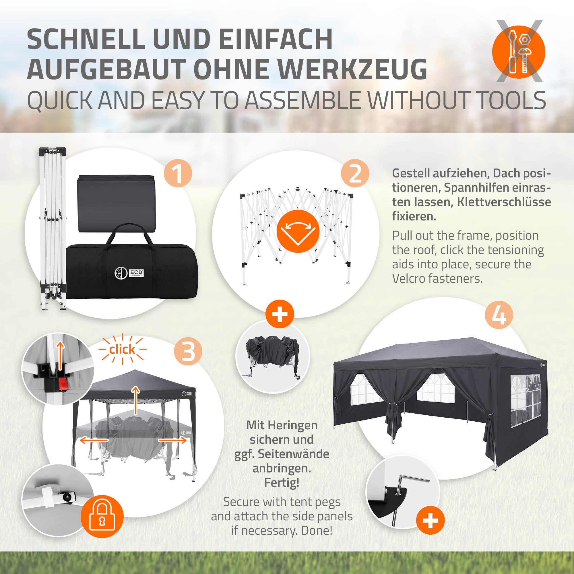 ECD Germany Garten tonnelle pliante 3x6 anthracite 6 parois