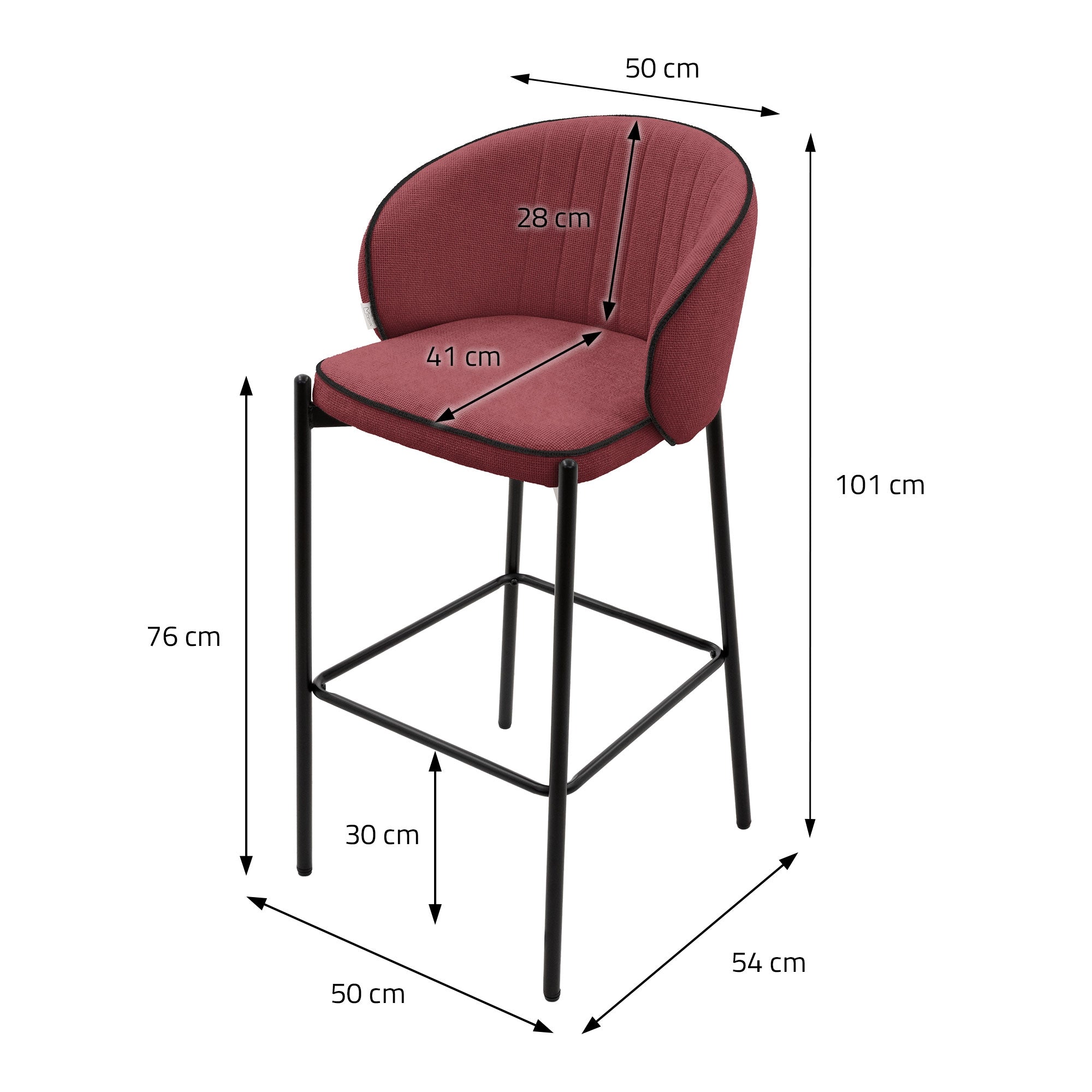 ECD Germany ML-Design tabouret de bar rouge tissu lot 2 50x101x54