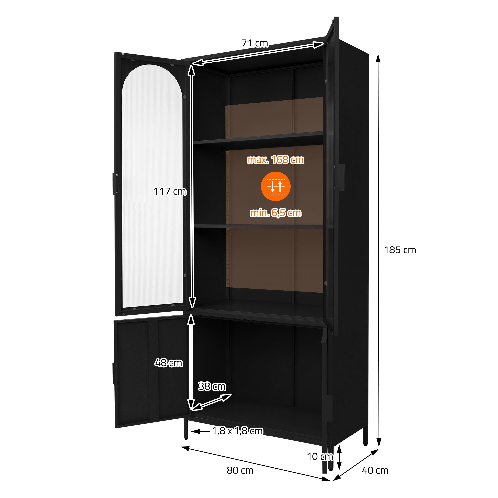 ECD Germany Meubles vitrine 80x185x40 cm noir acier 4 portes