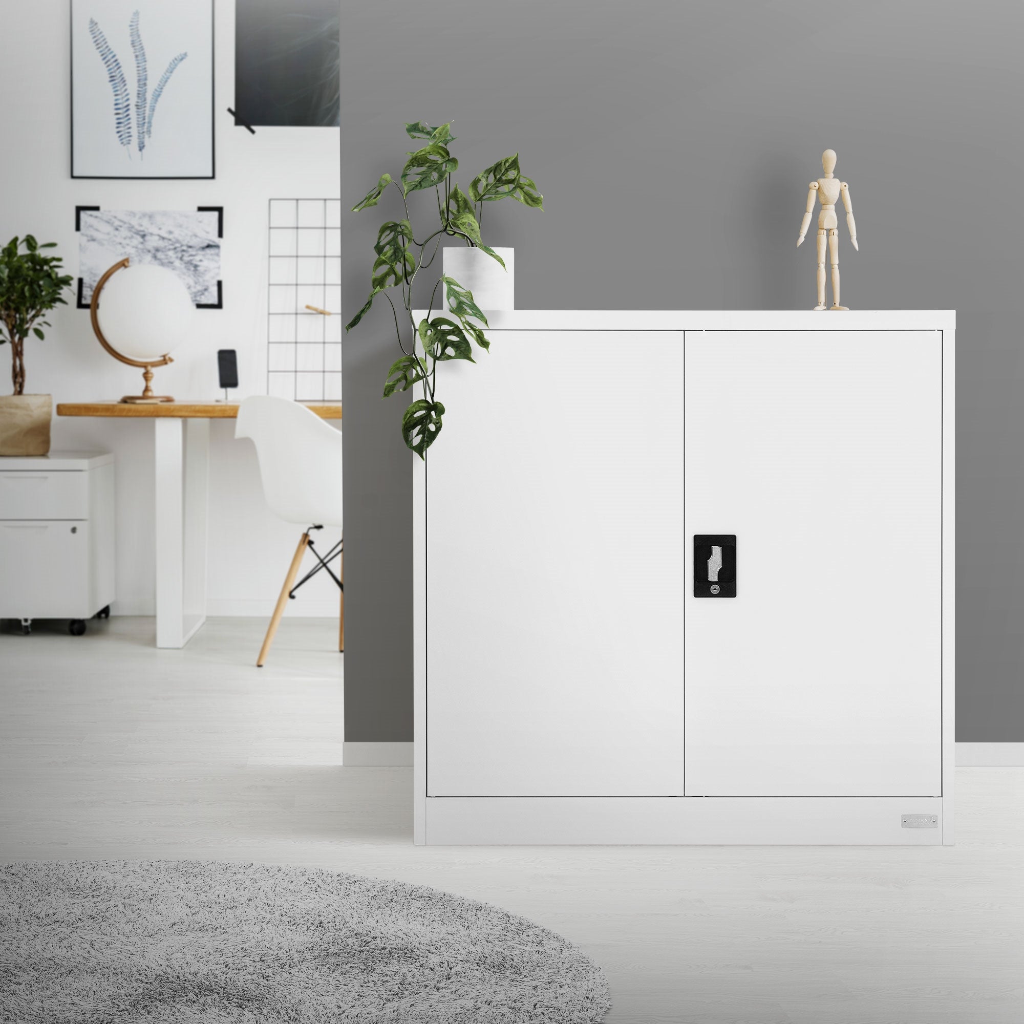 ECD Germany armoire bureau métal 90x40x90 blanc verrouillable