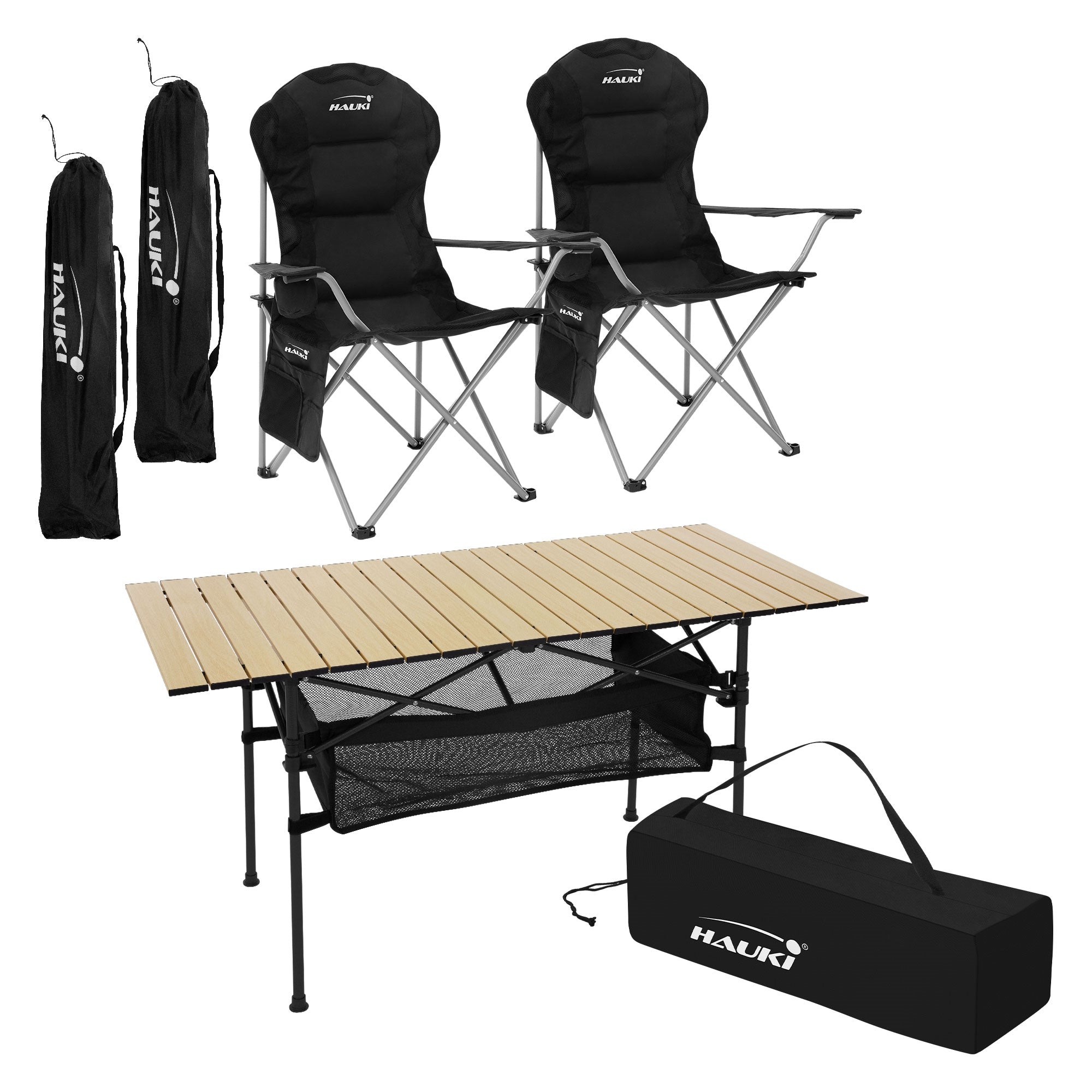 ECD Germany Hauki ensemble camping table + 2 chaises noir beige