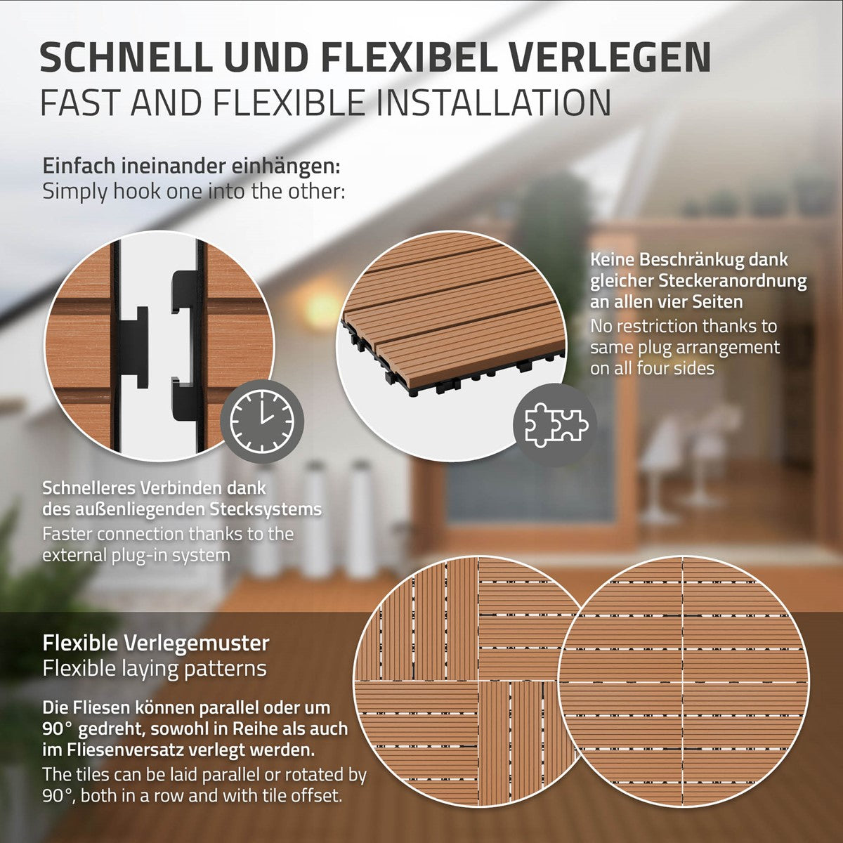 ECD Germany dalle terrasse WPC marron clair 60x30 cm lot 30 5m²