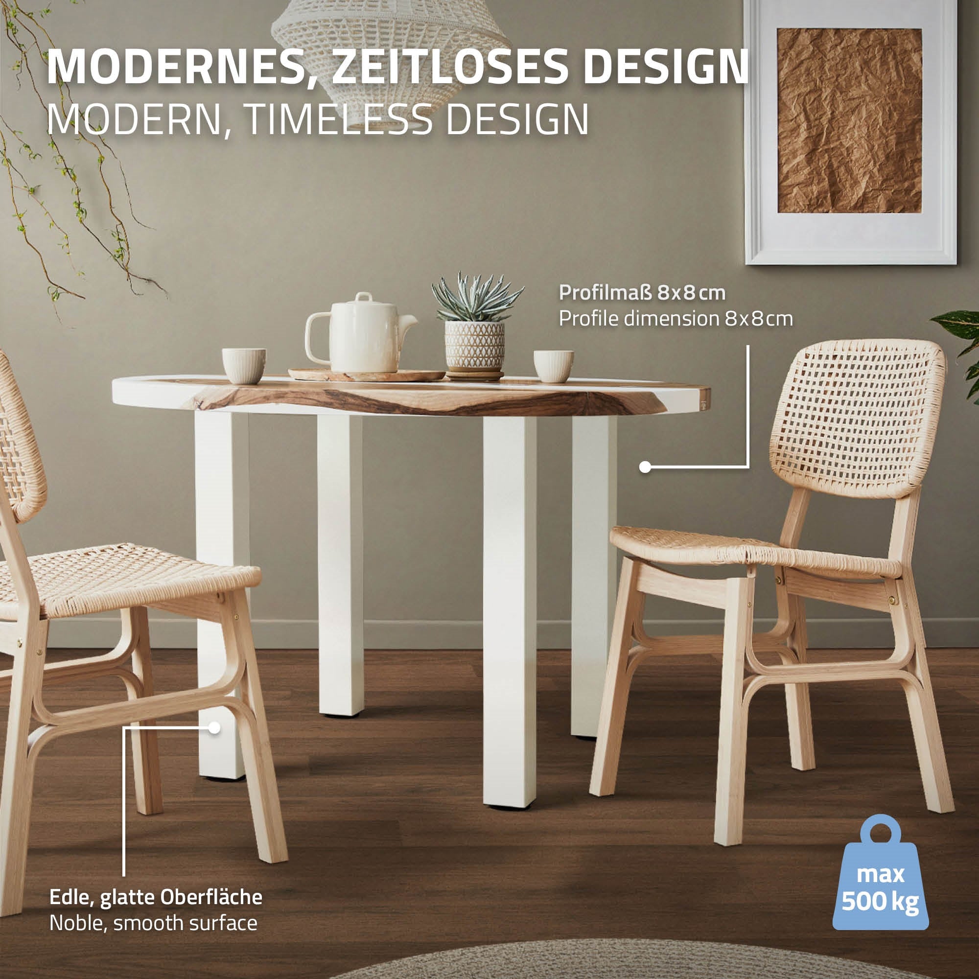 ML-Design Lot 4 pieds de table blancs 72 cm acier 500 kg