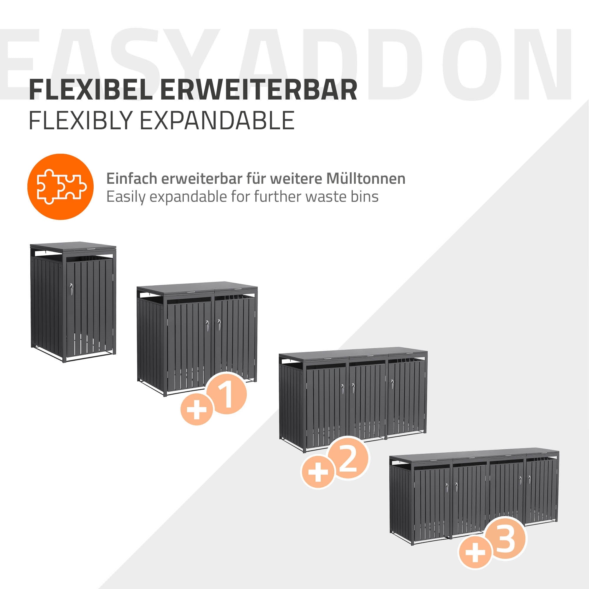 ECD Germany cache poubelle acier anthracite 3x240L 200x80 cm