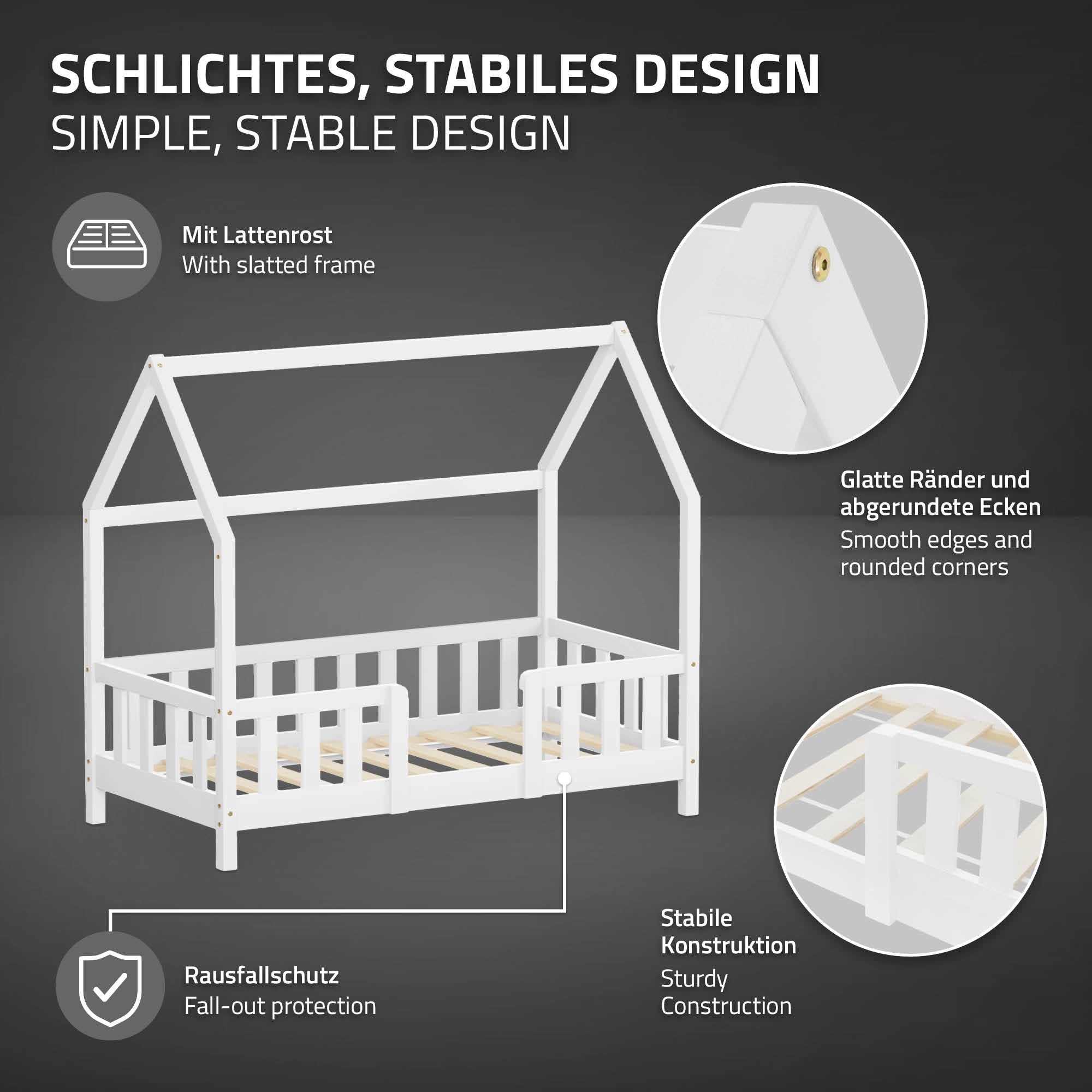 ECD Germany Kinder lit cabane 70x140 blanc avec toit