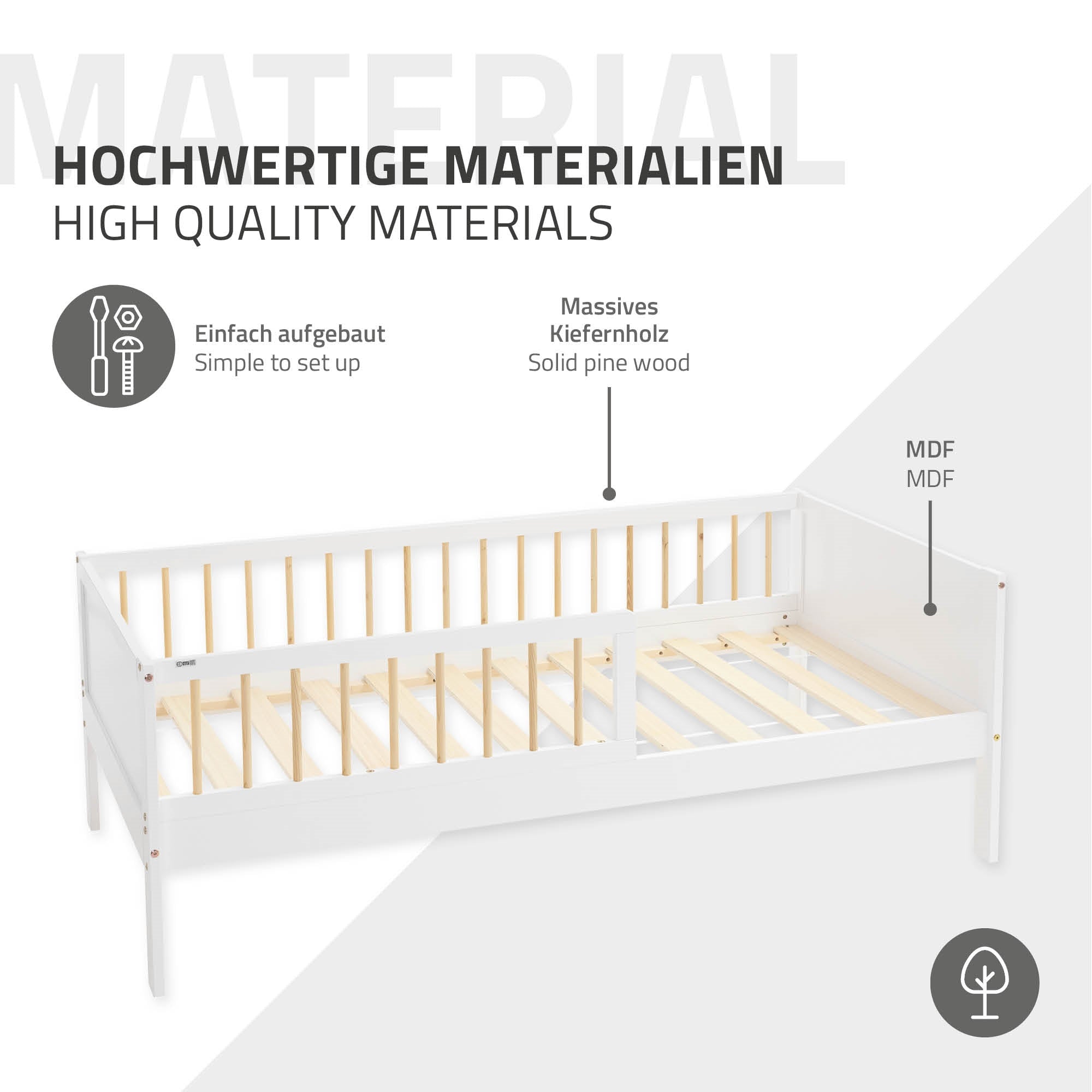 ECD Germany Kinder lit enfant 80x160 pin blanc sommier barrière