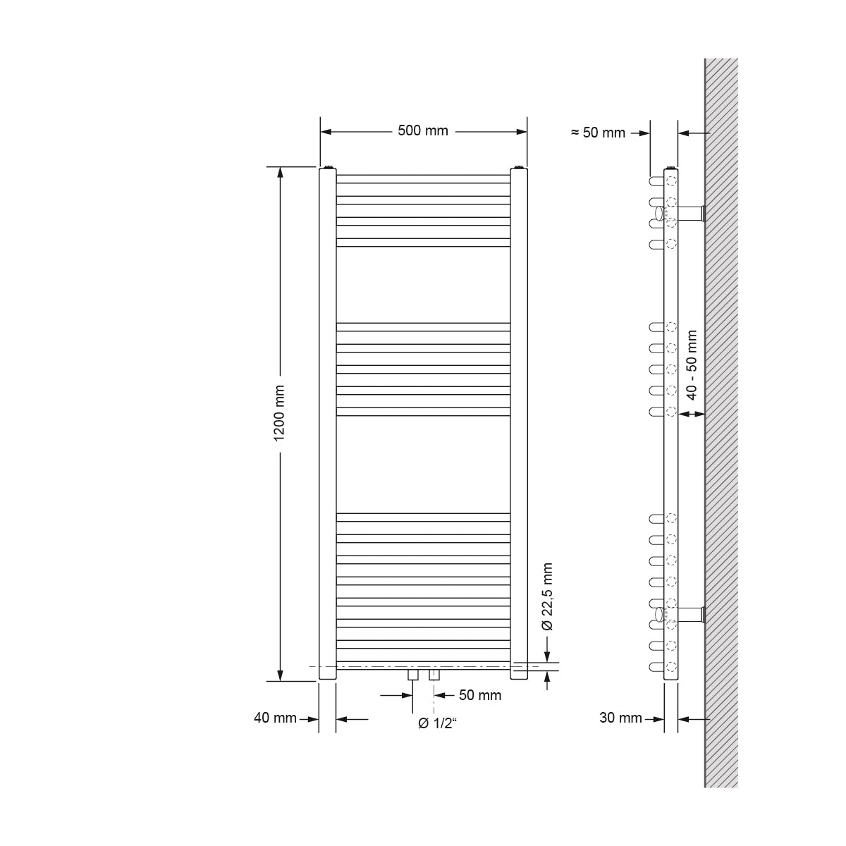 ECD Germany Sahara radiateur sèche-serviettes noir mat 500x1200 eau