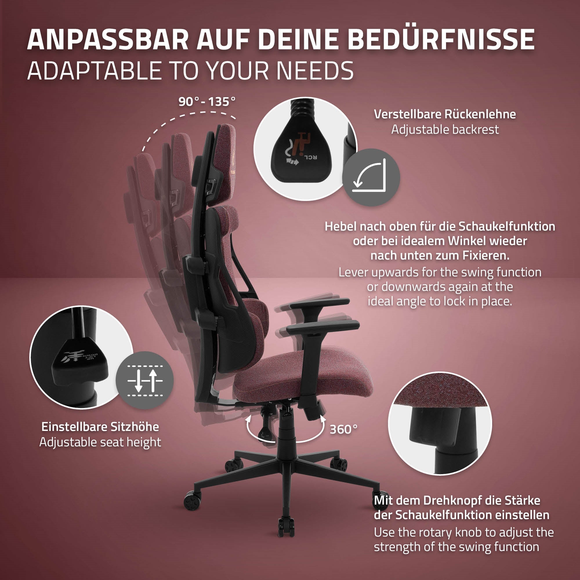 ML-Design chaise gaming tissu bleu dossier 135° 3D