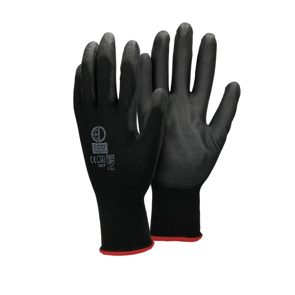 ECD Germany Werkstatt gants de travail PU noir taille S 24 paires