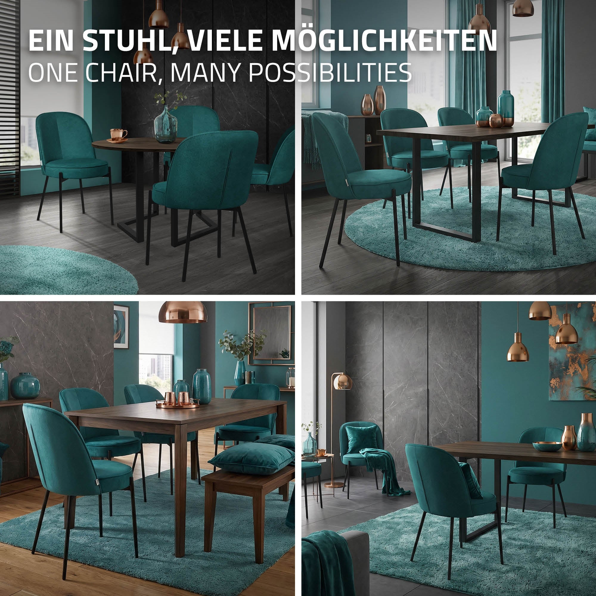 ECD Germany Möbel Lot 2 Chaises Pétrole Tissu Salle à Manger