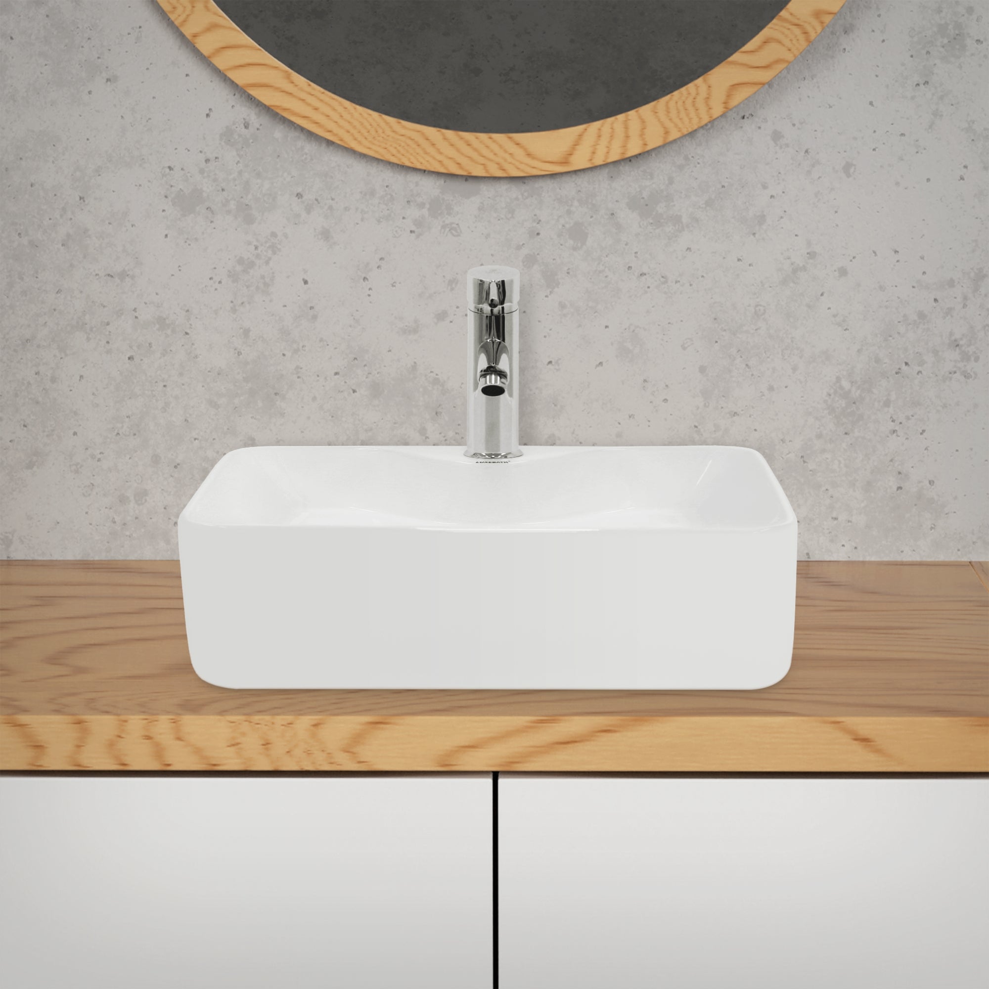 LuxeBath Lavabo carré céramique blanc 48x38 sans trop-plein