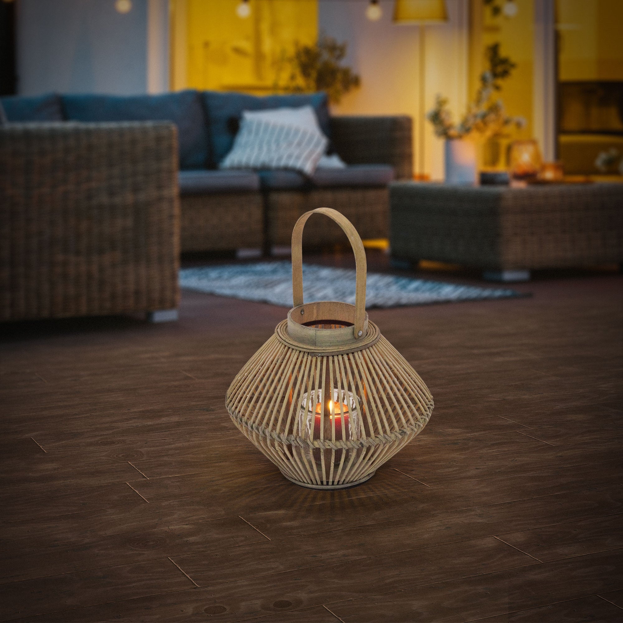 ECD Germany Garten Lanterne Bambou 42 cm avec verre