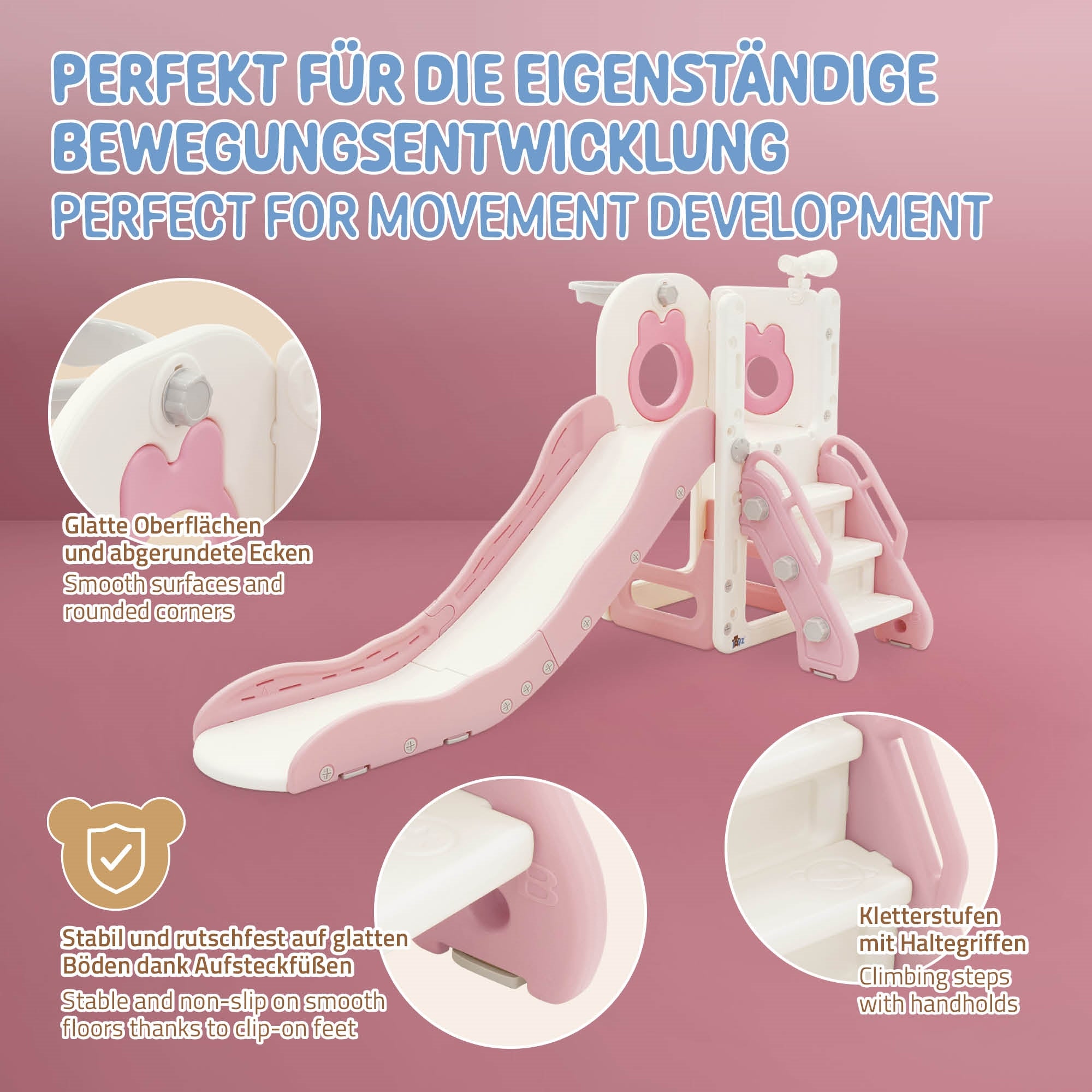 ECD Germany Kinder tour de jeu 3en1 toboggan rose-blanc