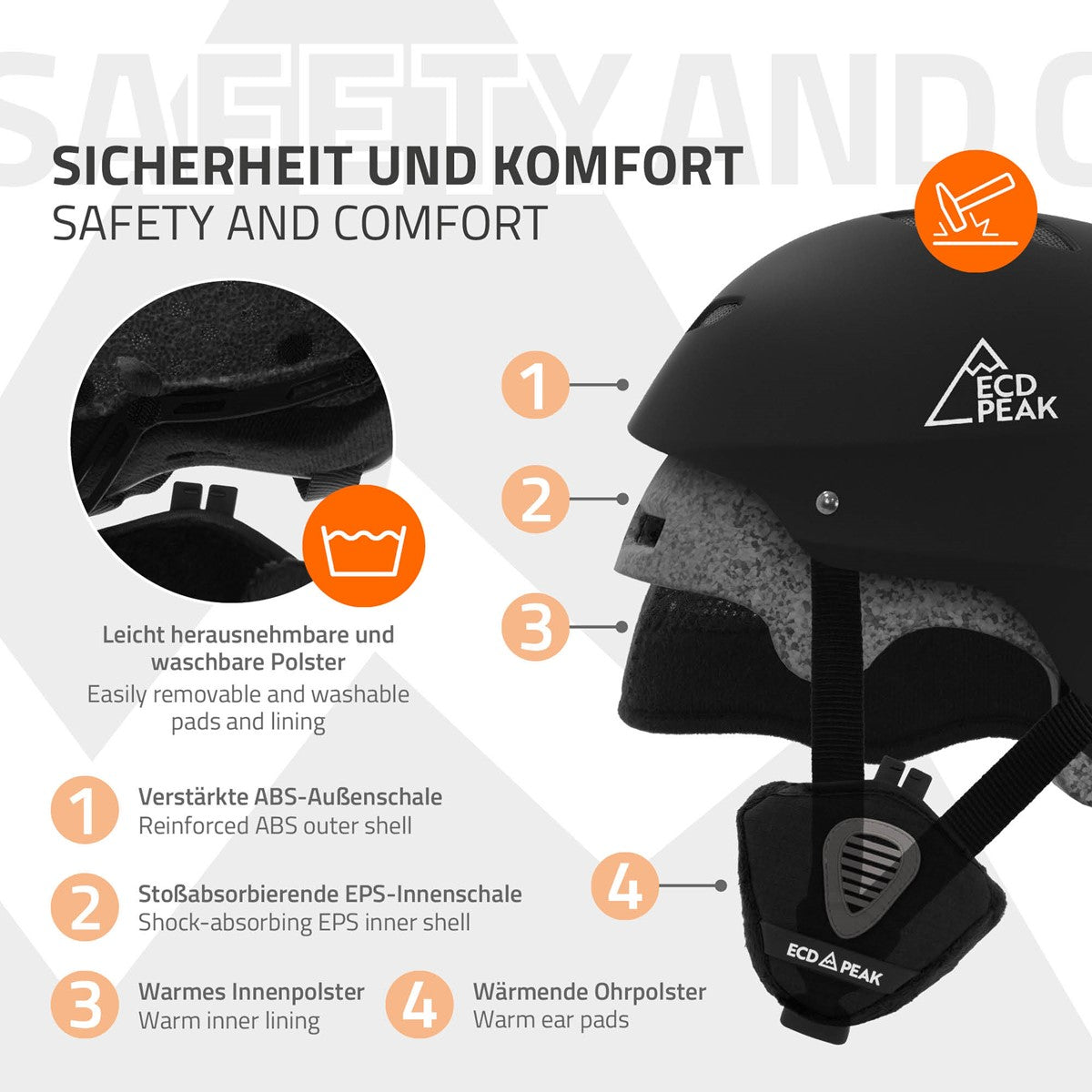 ECD Germany casque ski noir M 55-58 cm ABS ventilation