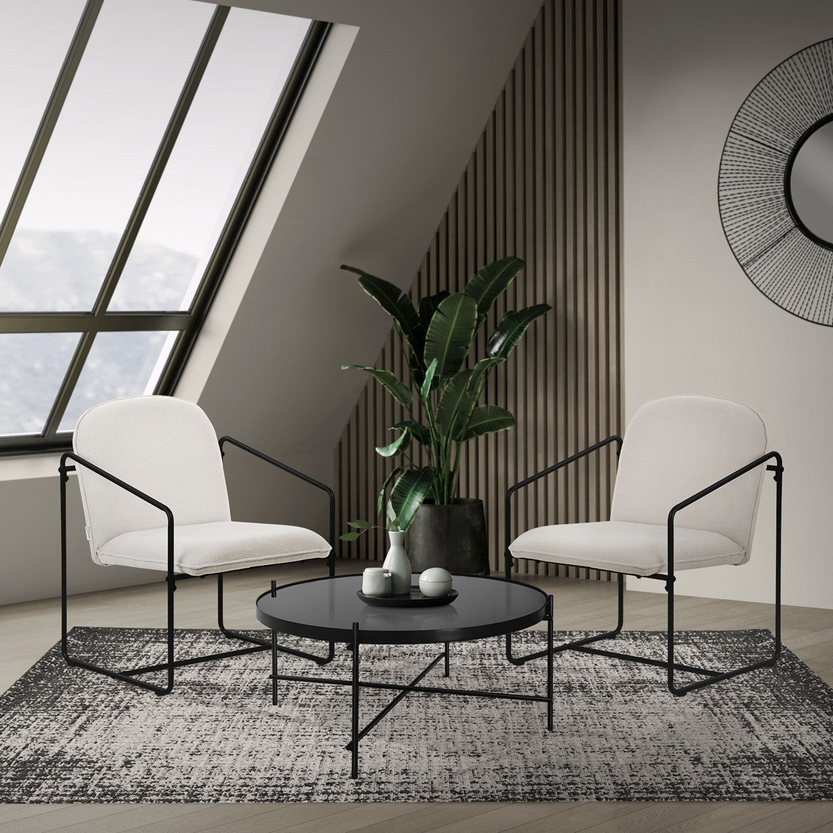 ECD Germany ML-Design lot 2 fauteuils beiges tissu 65x61x76 cm