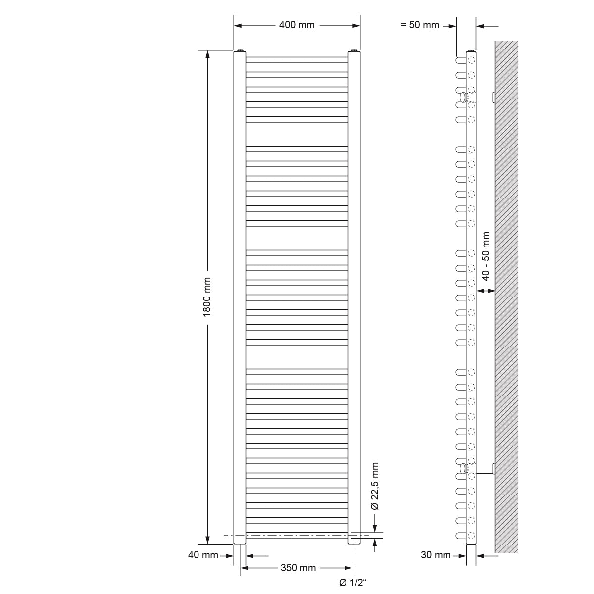 LuxeBath sèche-serviettes électrique chromé 400x1800 mm 900W