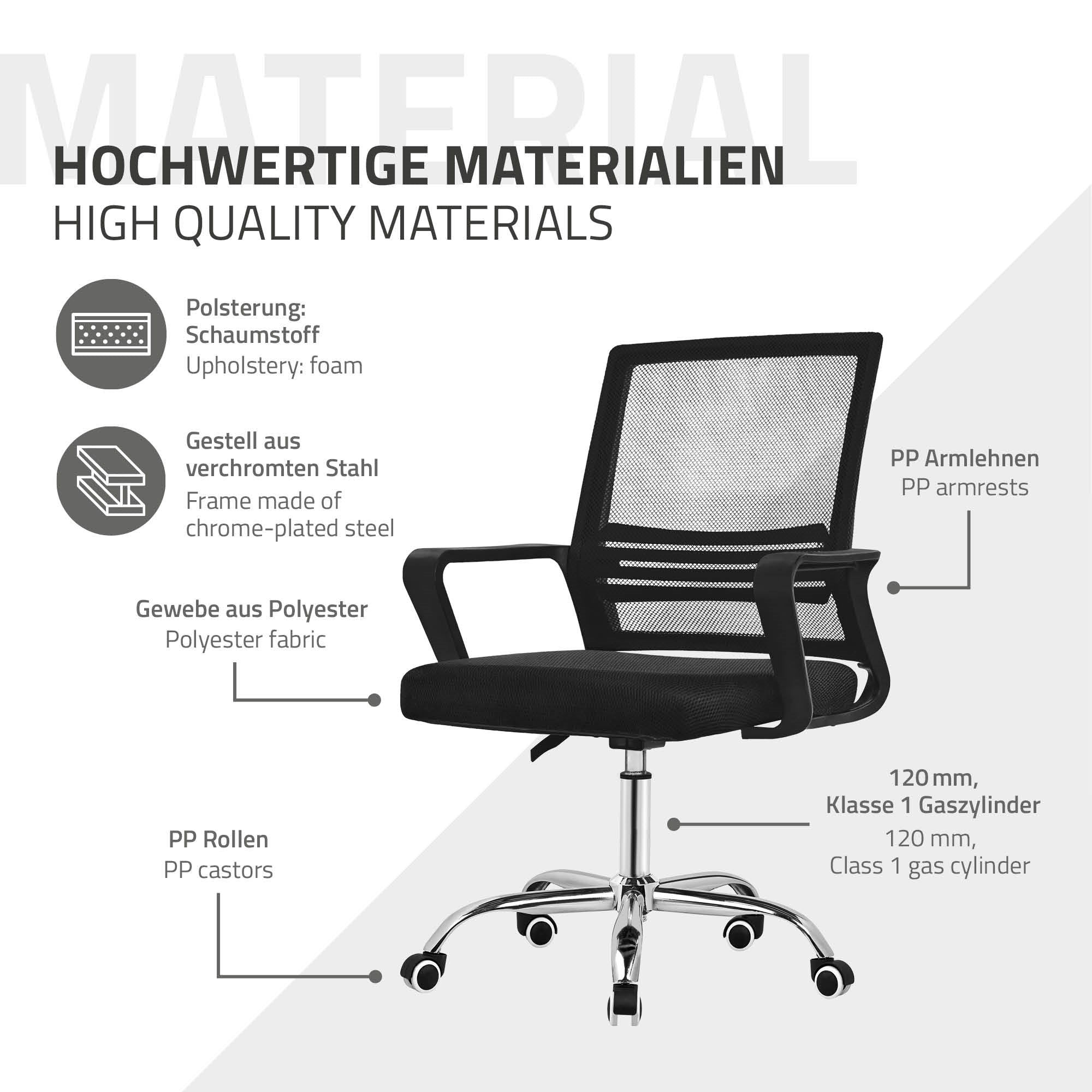 ECD Meubles ML-Design chaise bureau noire réglable avec accoudoirs
