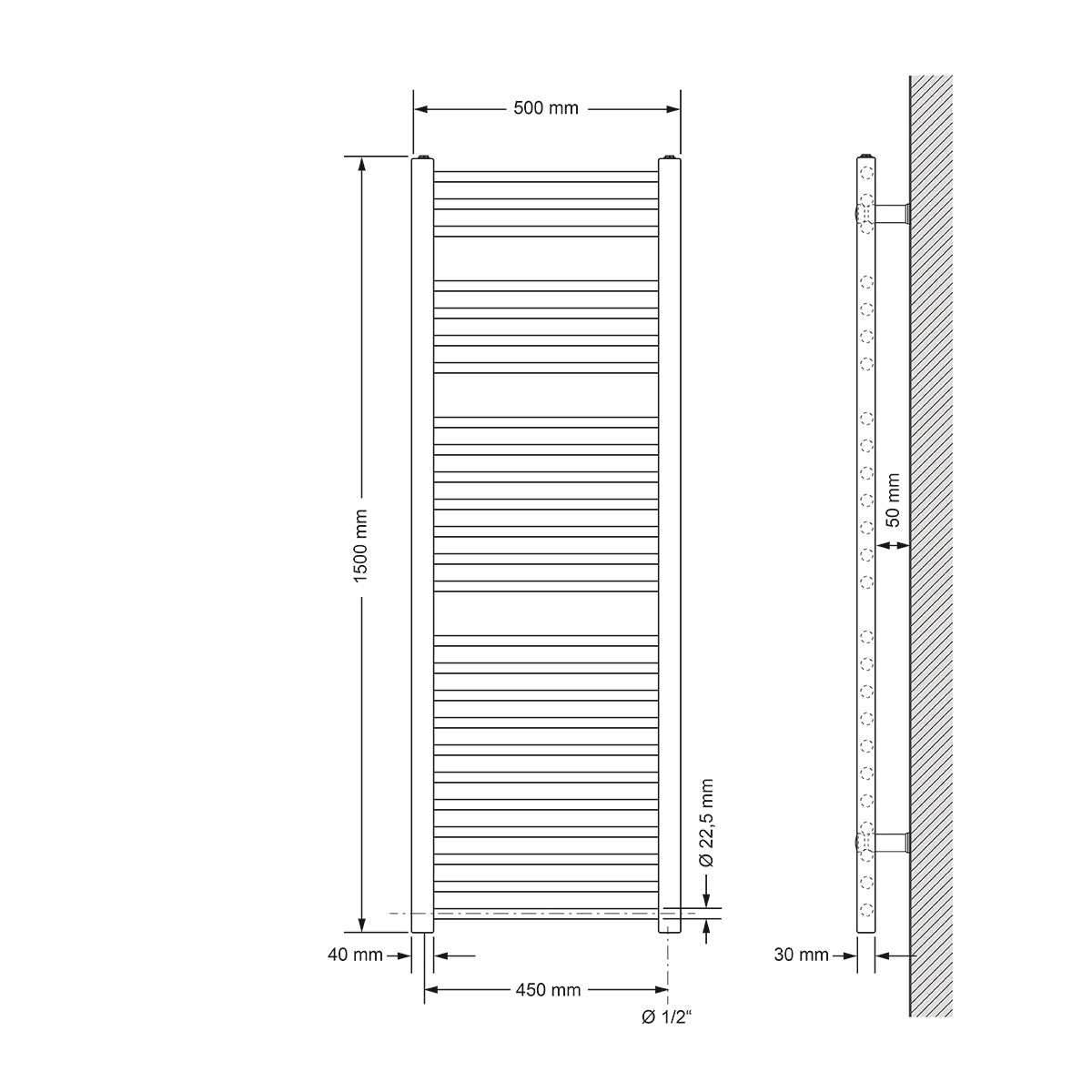 LuxeBath radiateur sèche-serviettes blanc 500x1500 1200W