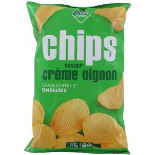 Leader Price Apéritif Chips ondulées crème oignon 135g