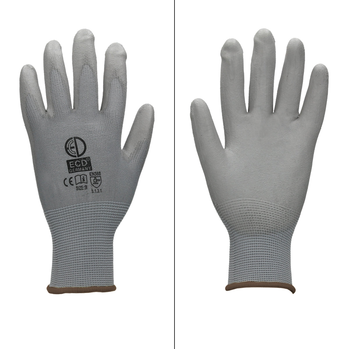 ECD Germany Gants travail PU gris taille L lot 4 paires