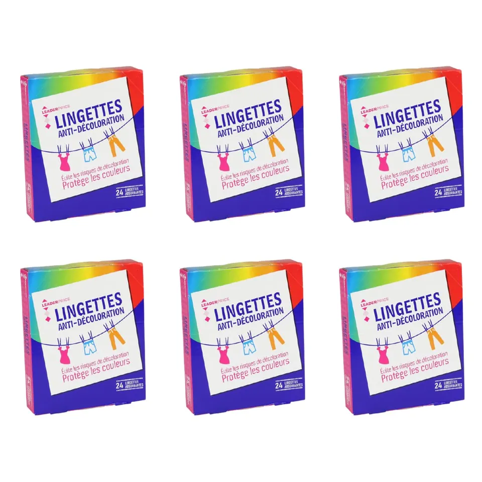 Leader Price lingettes anti-décoloration x24 lot 6 144 pièces