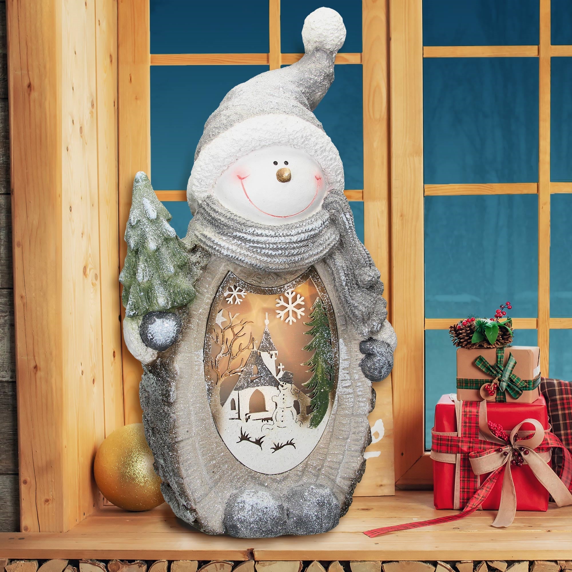ECD Germany Haus & Wohnen Bonhomme neige LED 53 cm polyresine