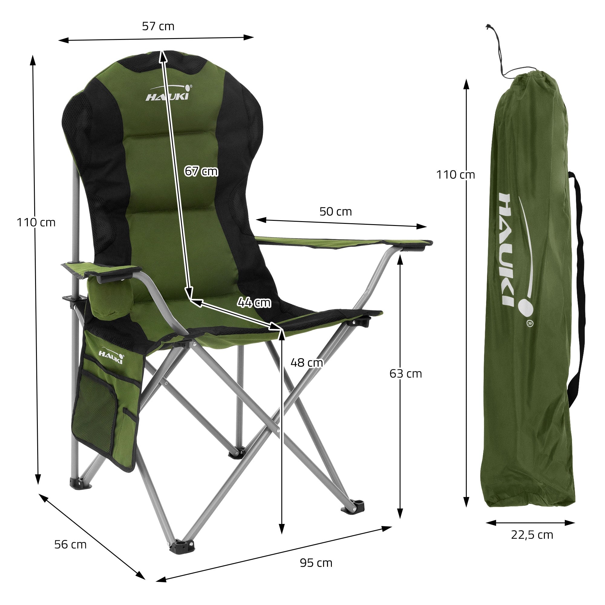 ECD Germany Hauki chaise camping pliable kaki 150 kg