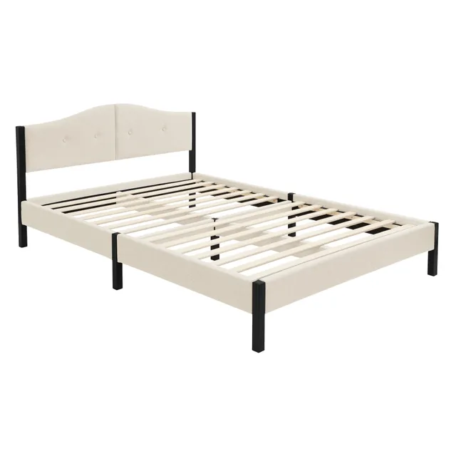 ECD Germany Möbel lit double 140x200 beige tissu capitonné