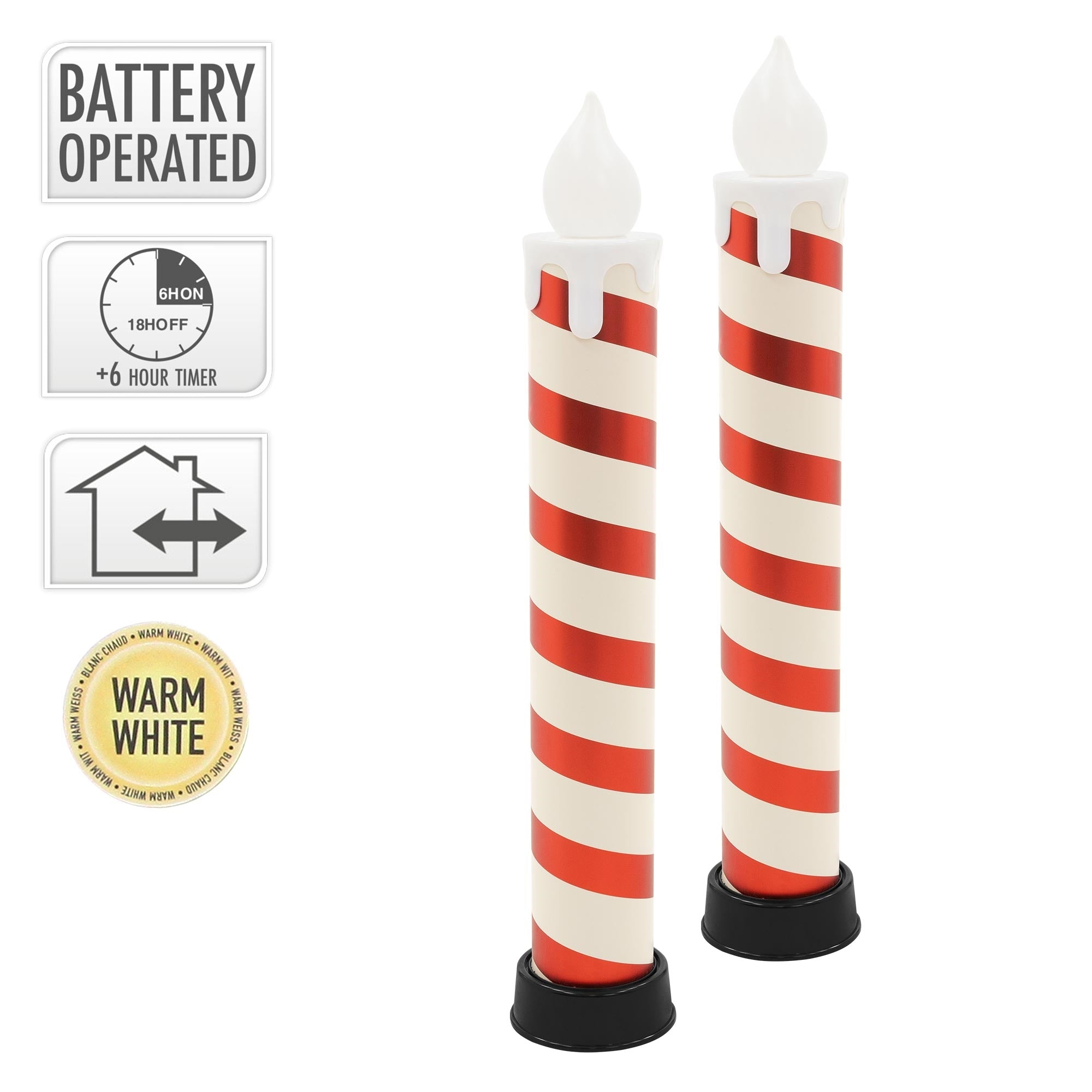 ECD Germany Lot 2 bougies LED 82 cm blanc-rouge timer extérieur
